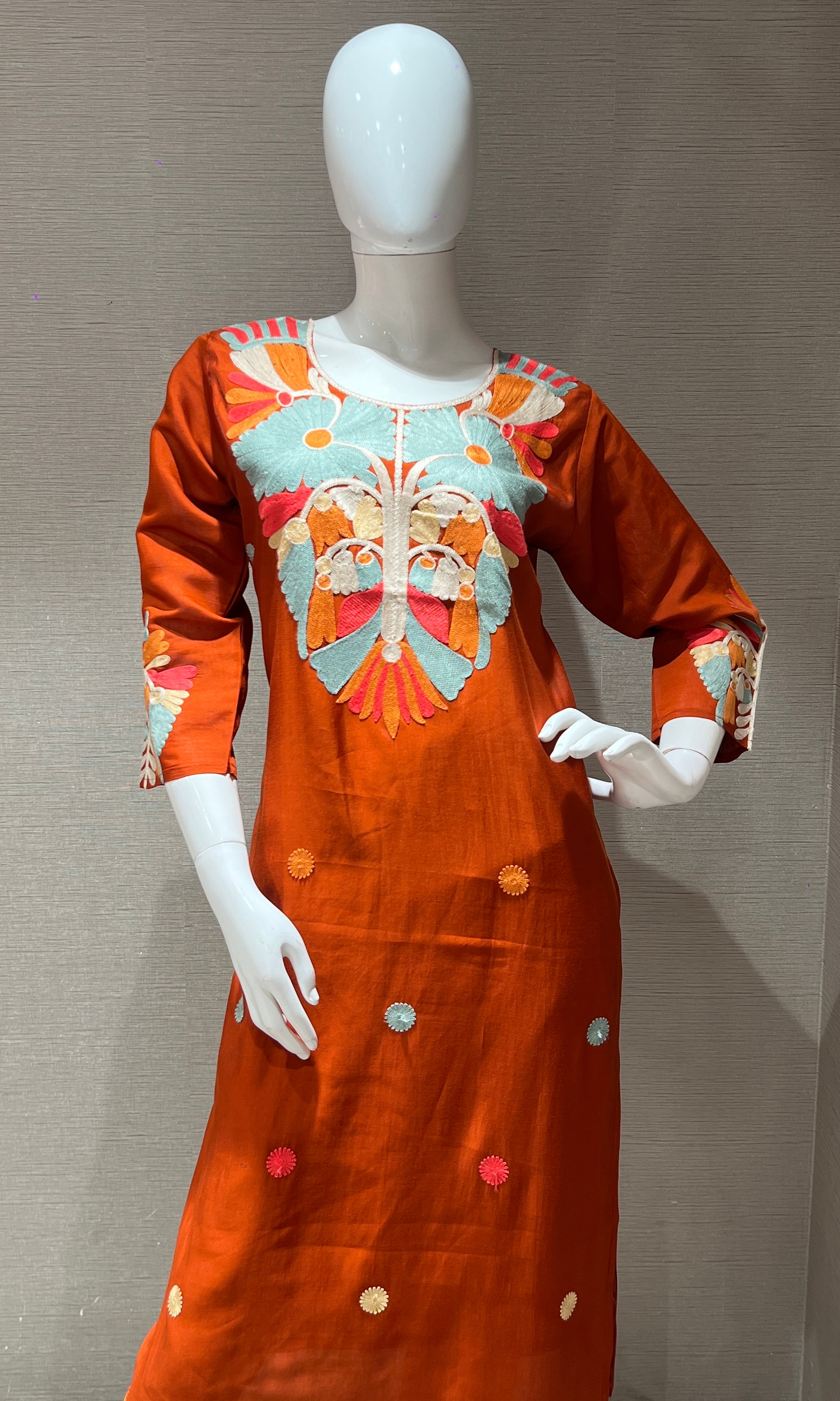 Rust orange embroidered kurta set