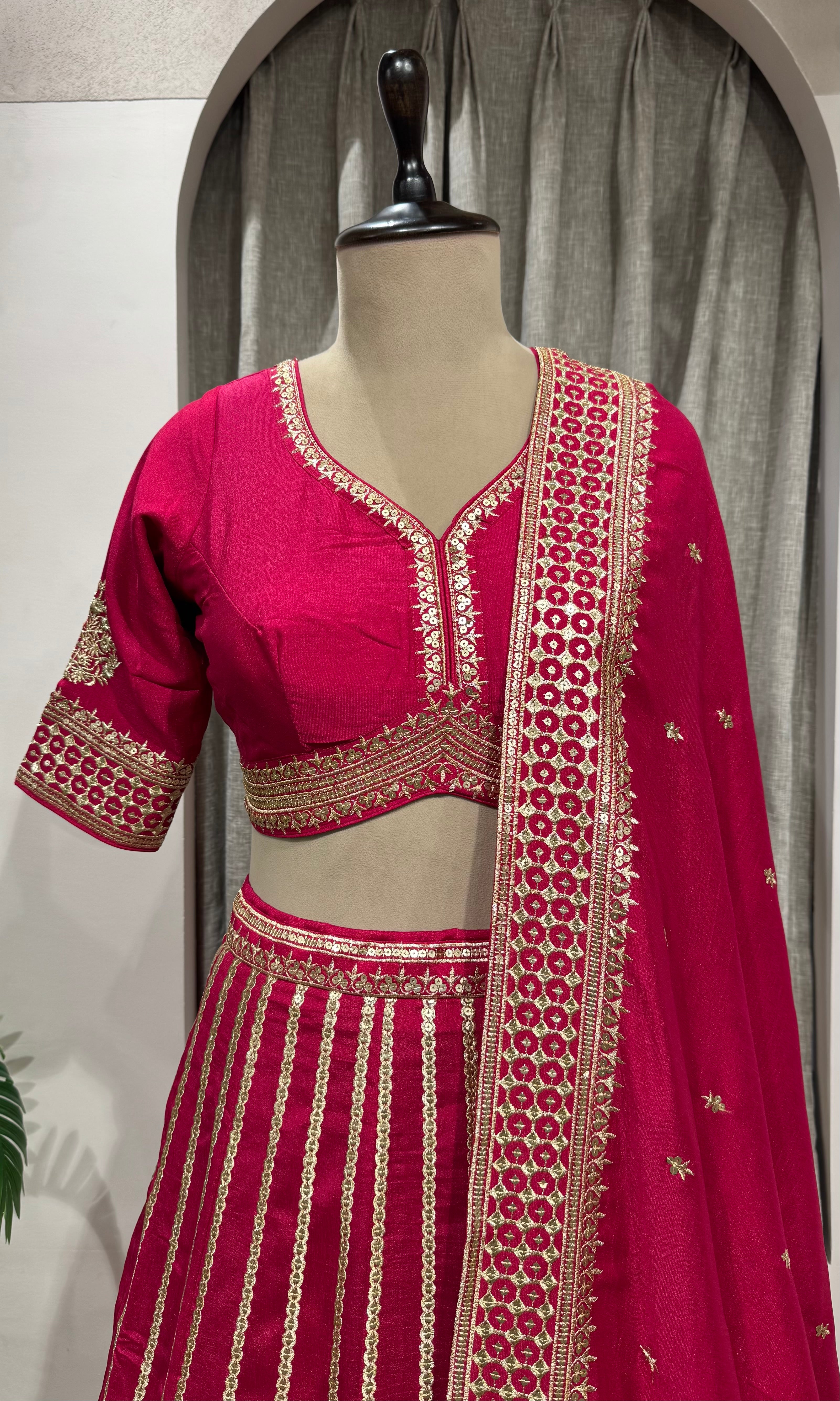 PINK Georgette Embroidery Lehenga set