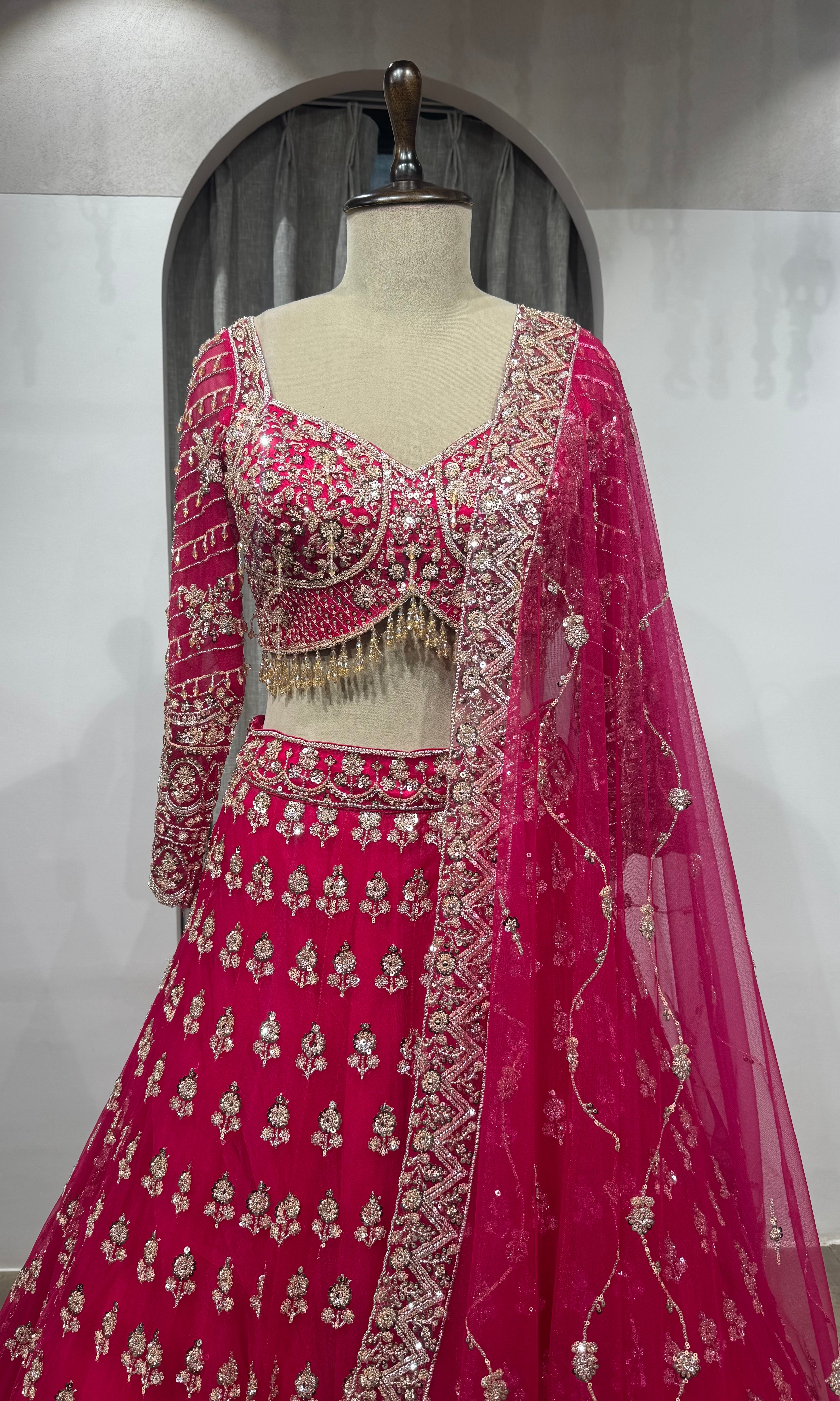 Rani Pink Intricate embroidered Lehenga