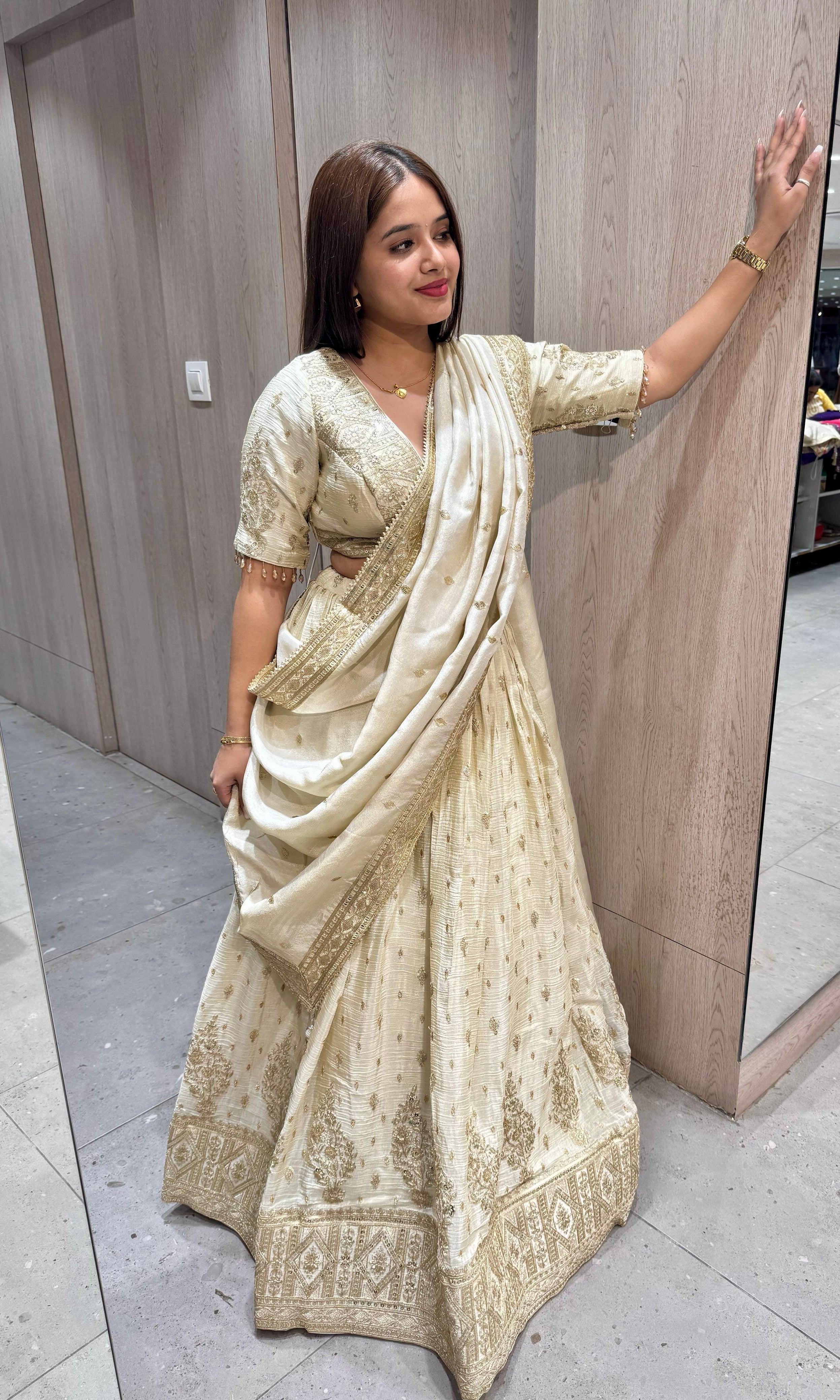 Cream croptop Lehenga