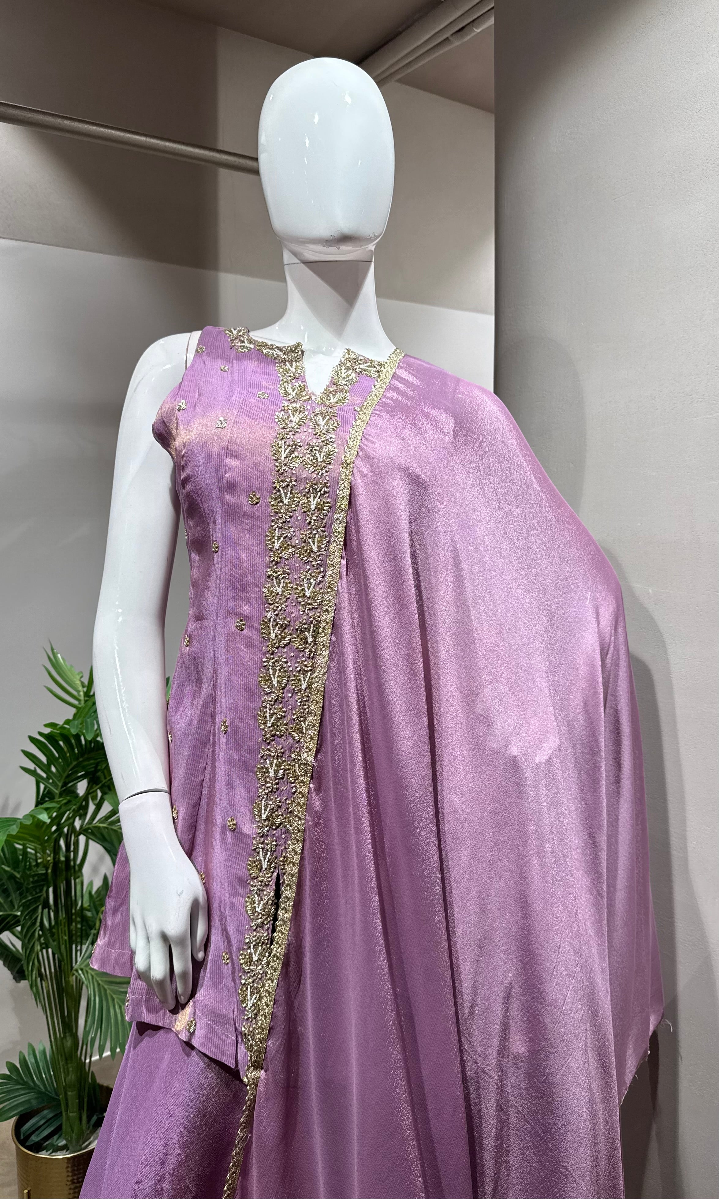 lavender shimmer elegant palazzo set