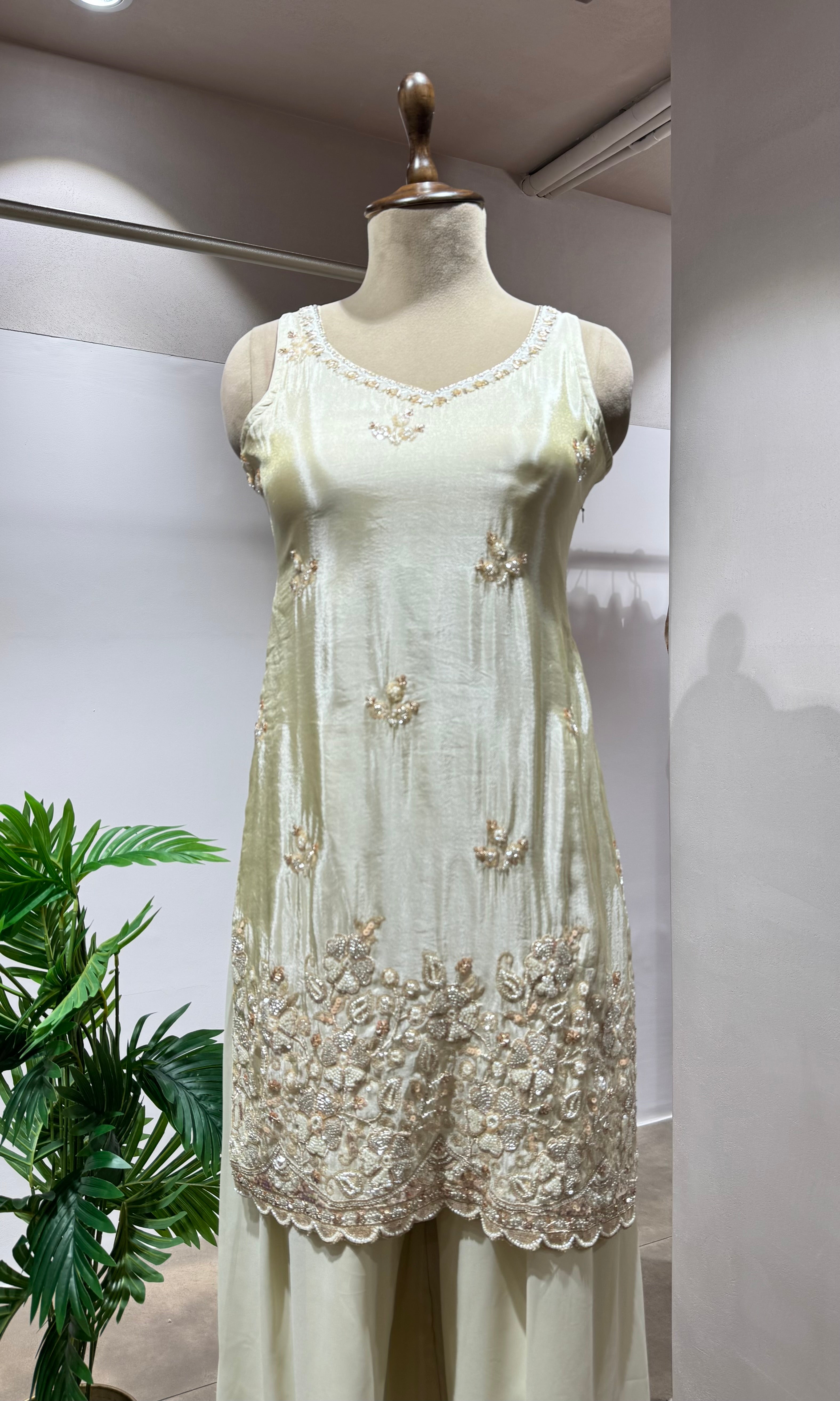 Half white INTRICATE SHARARA WITH GOLD ZARI WORK