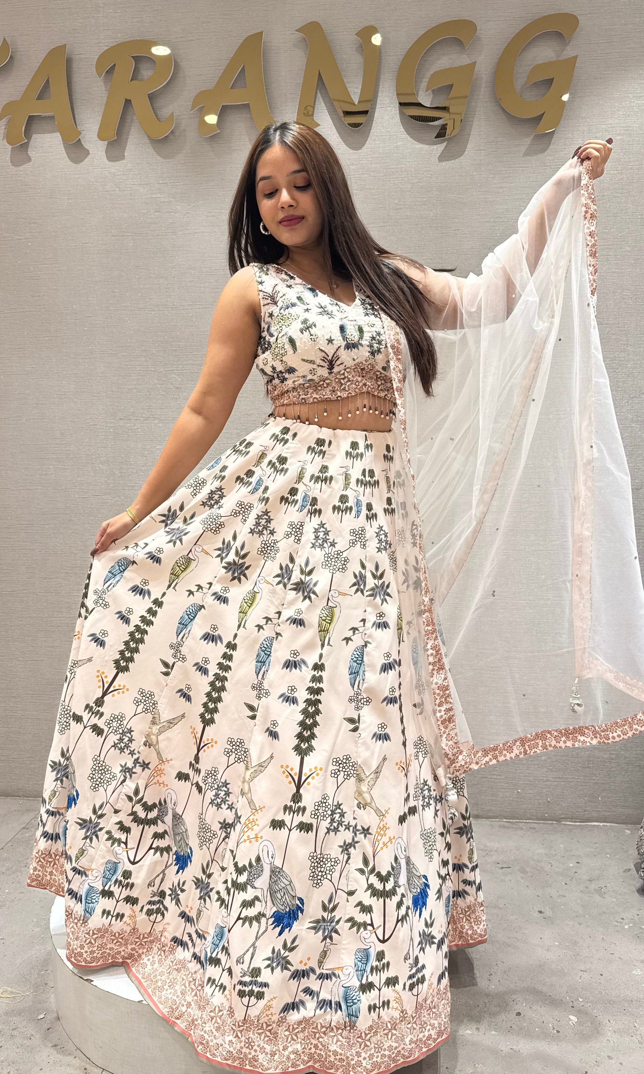 Half white Lehenga