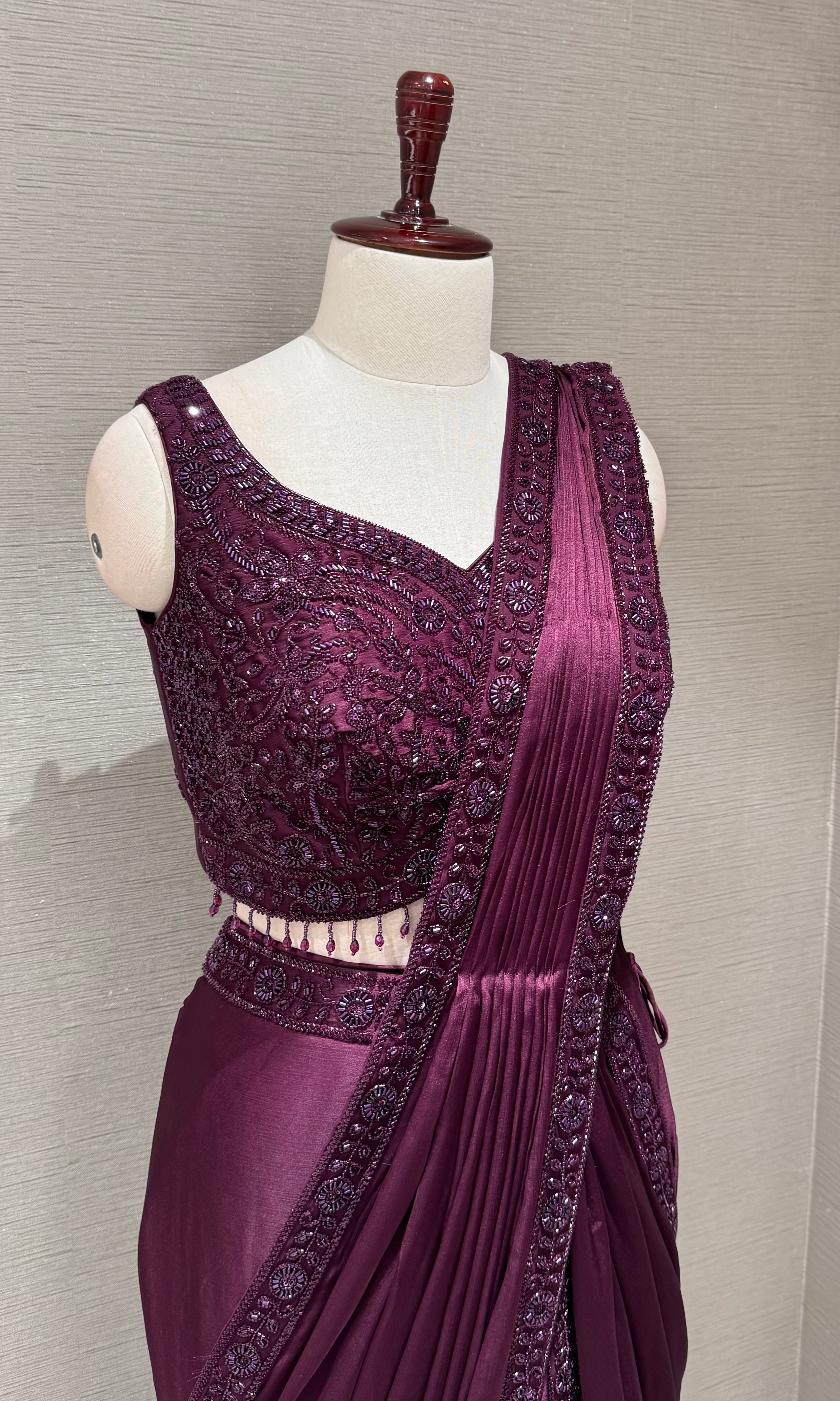 Royal Wine Embellished Saree with blouse