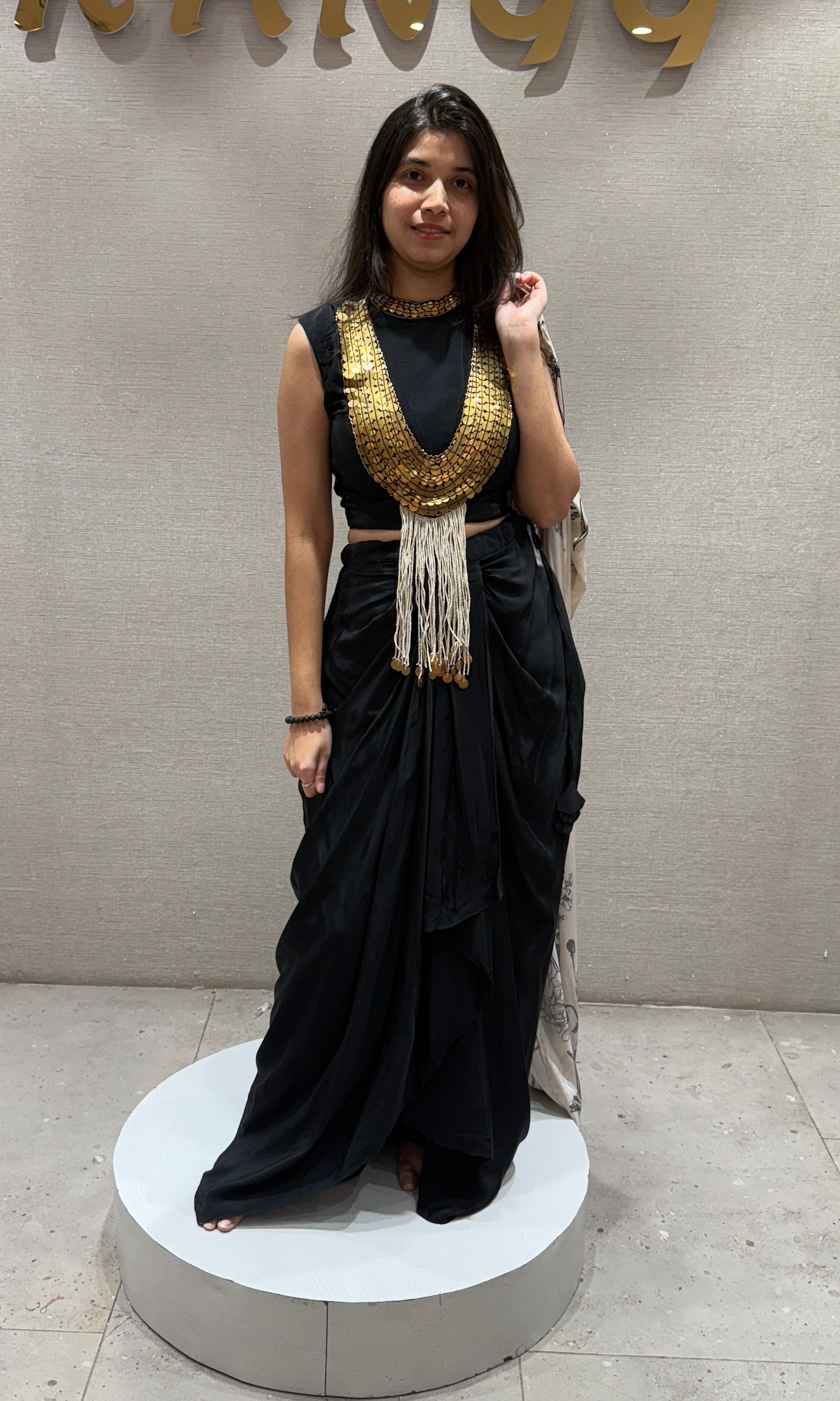 Midnight Black skirt with Printed Long Jacket