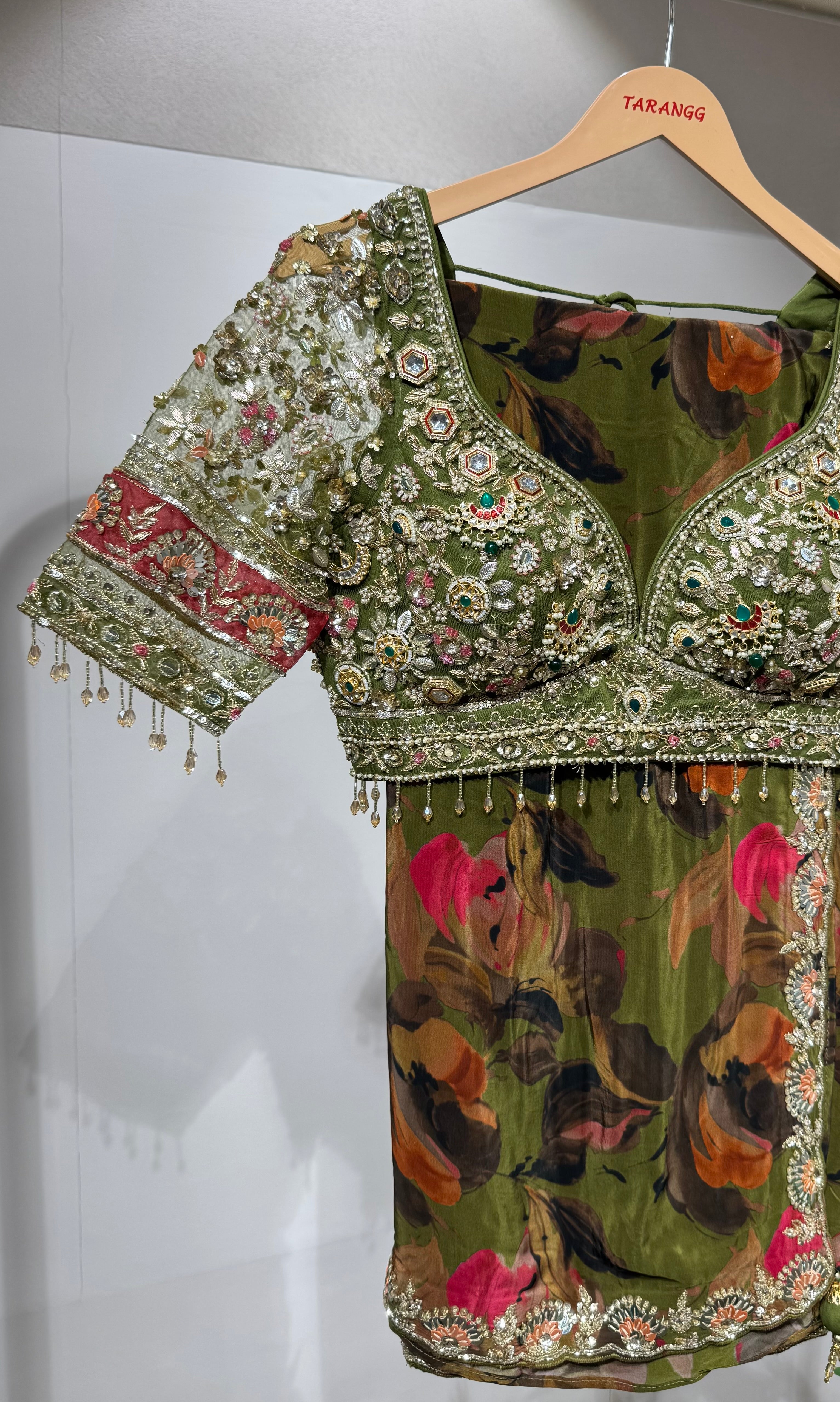 Green FLORAL saree with EMBROIDERED blouse