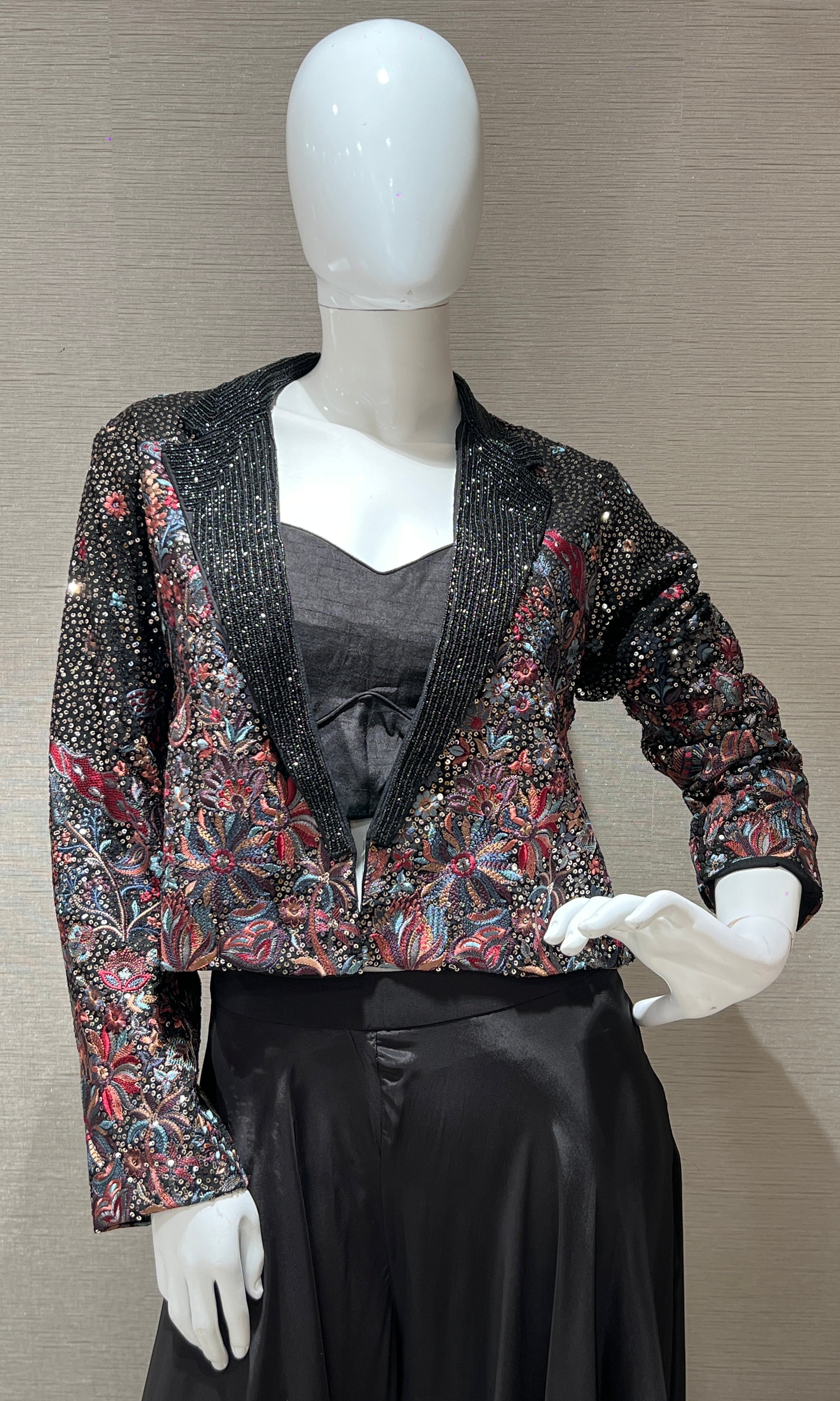 Black Palazzo Set with Embellished Jacket