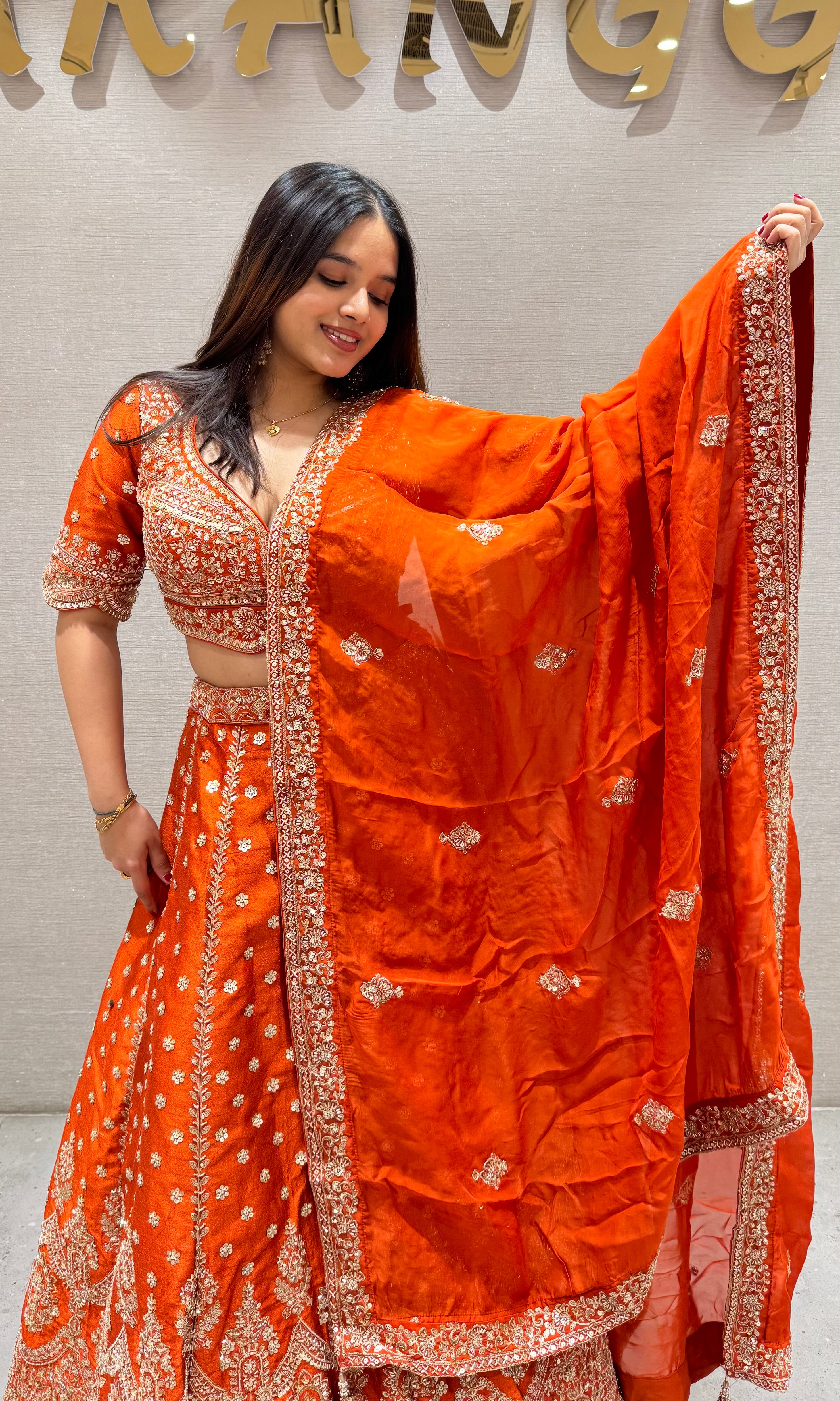 Rust orange GOLDEN EMBROIDERED Lehenga
