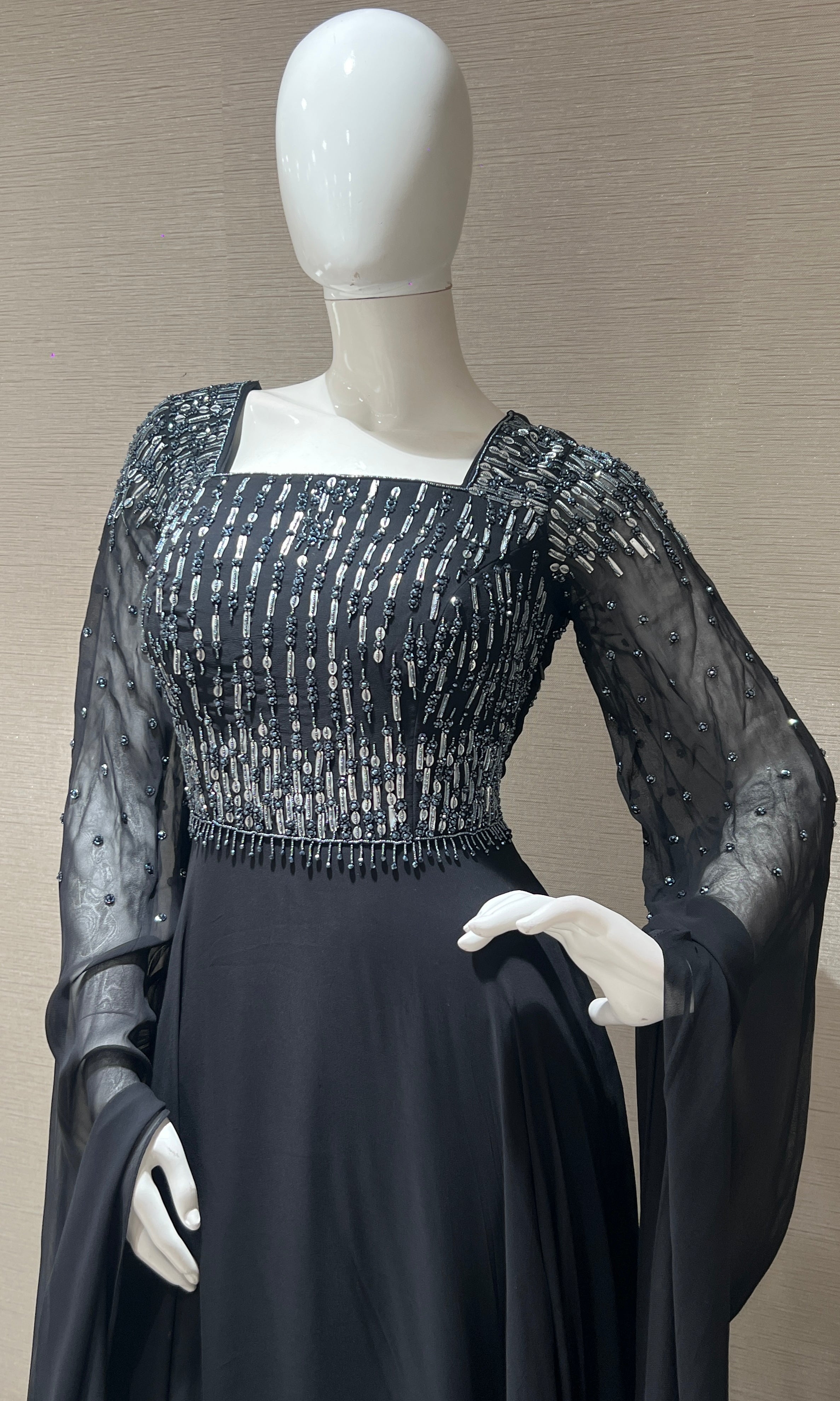 Black long dress with butterfly sleeves