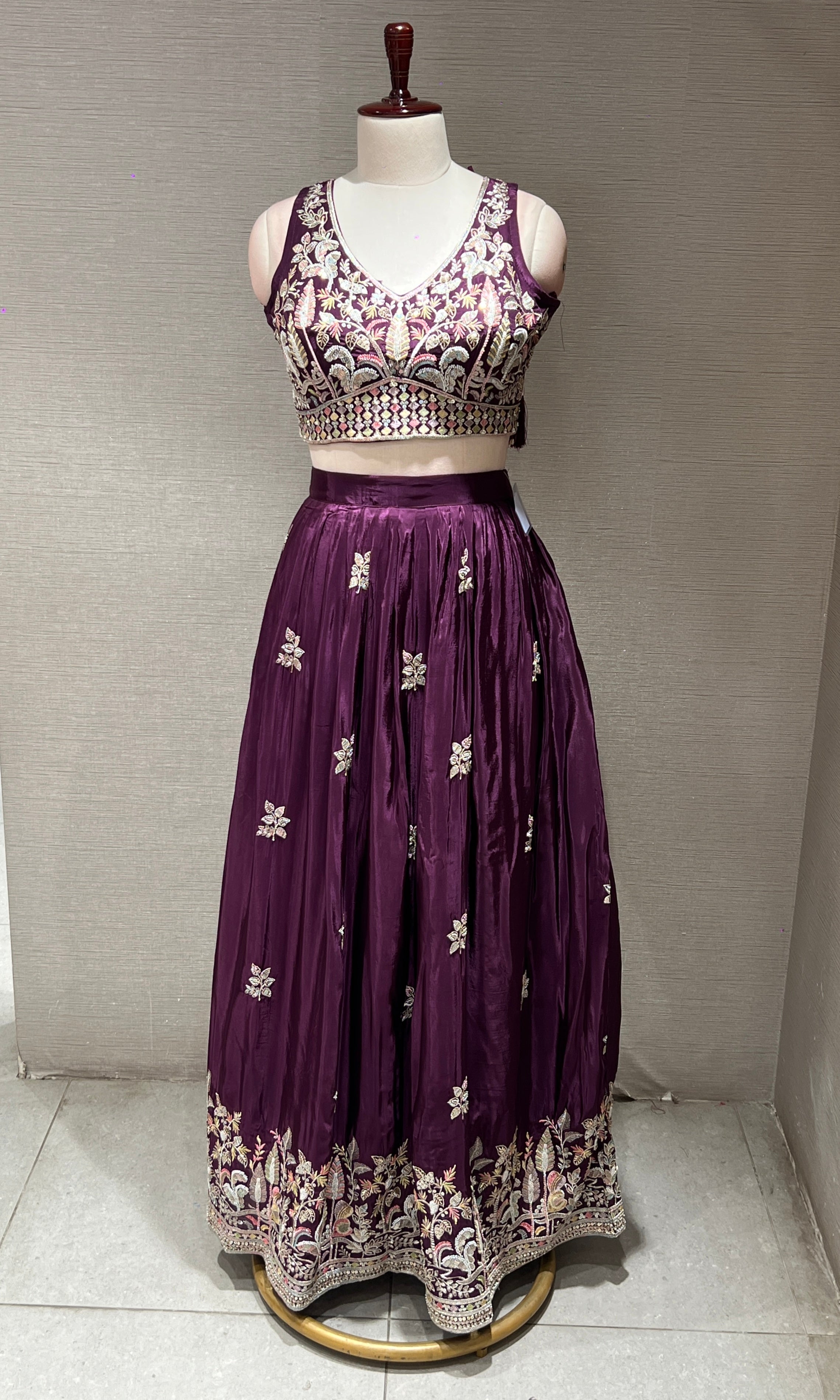 Royal Wine Floral Embroidered Lehenga