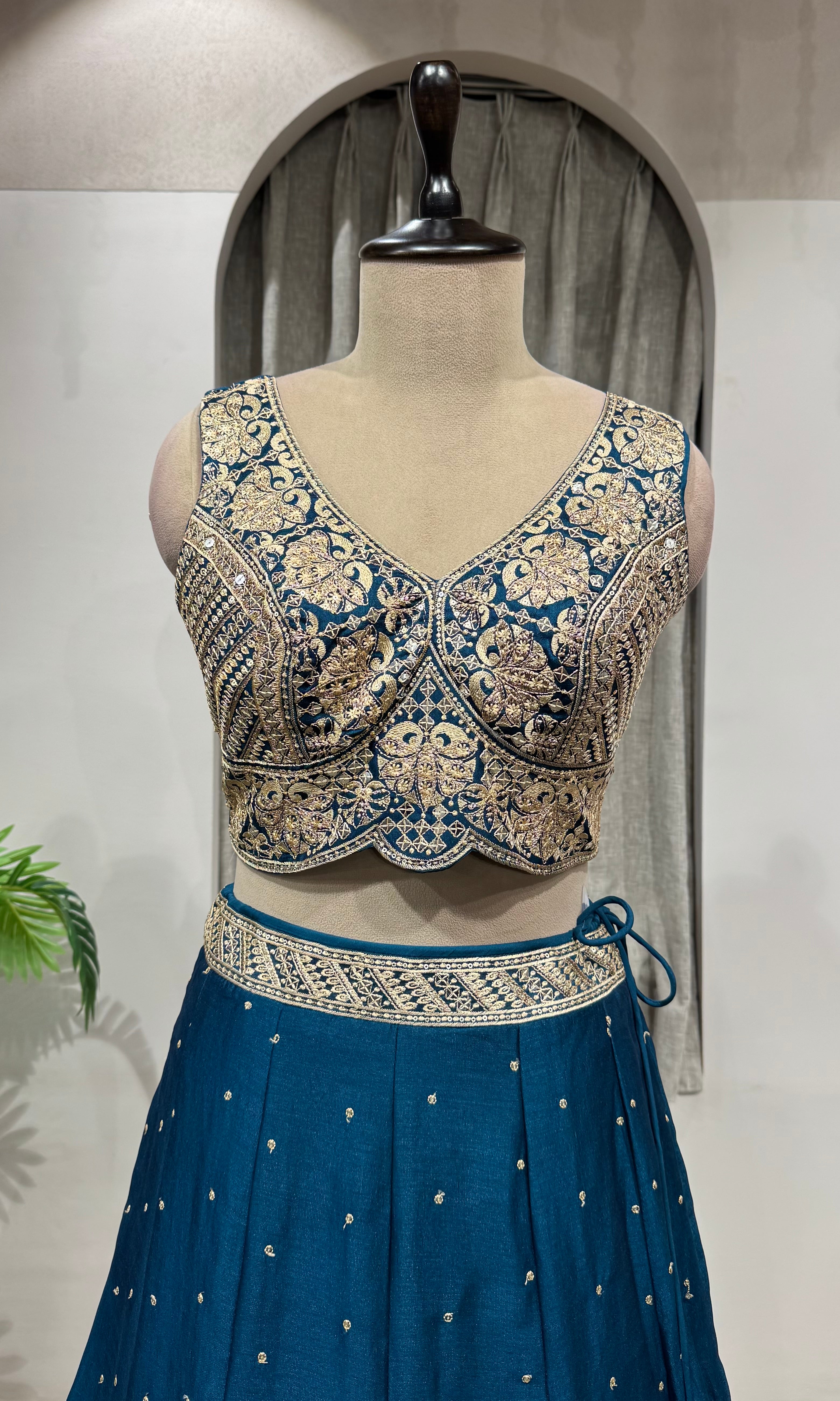 Peacock Blue Designer Lehenga set with Border