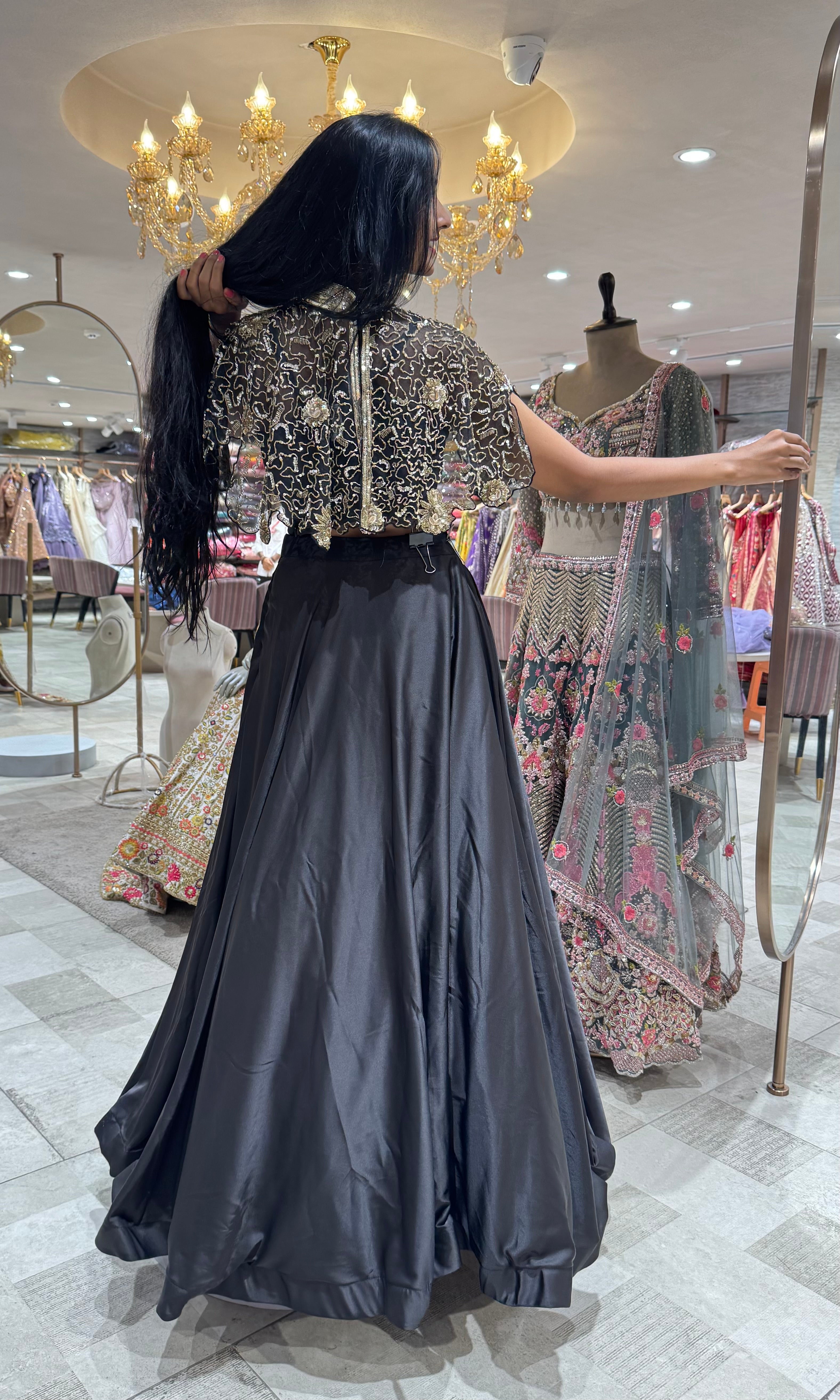 BLACK GOLDEN EMBROIDERED LEHENGA