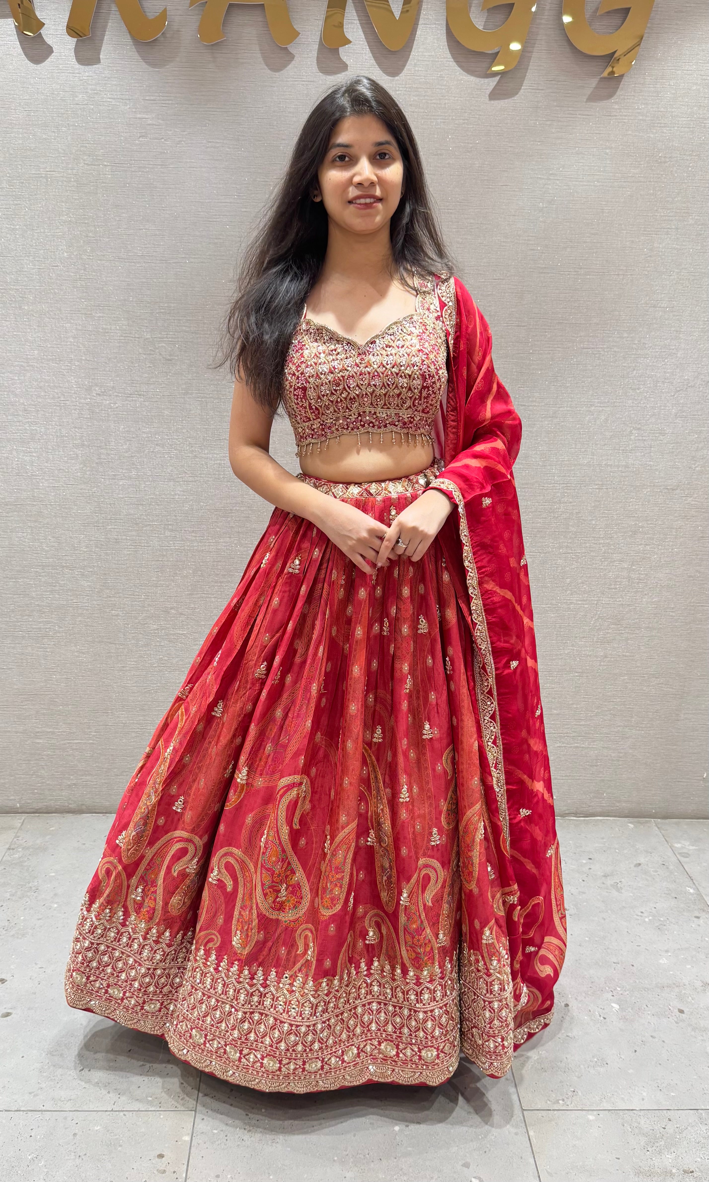 RED AND Gold Embroidered LEHENGA Set