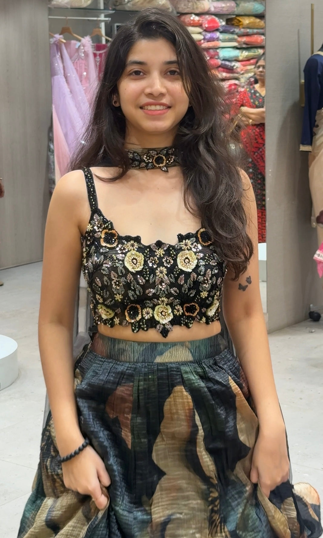 Black Embellished Floral Lehenga