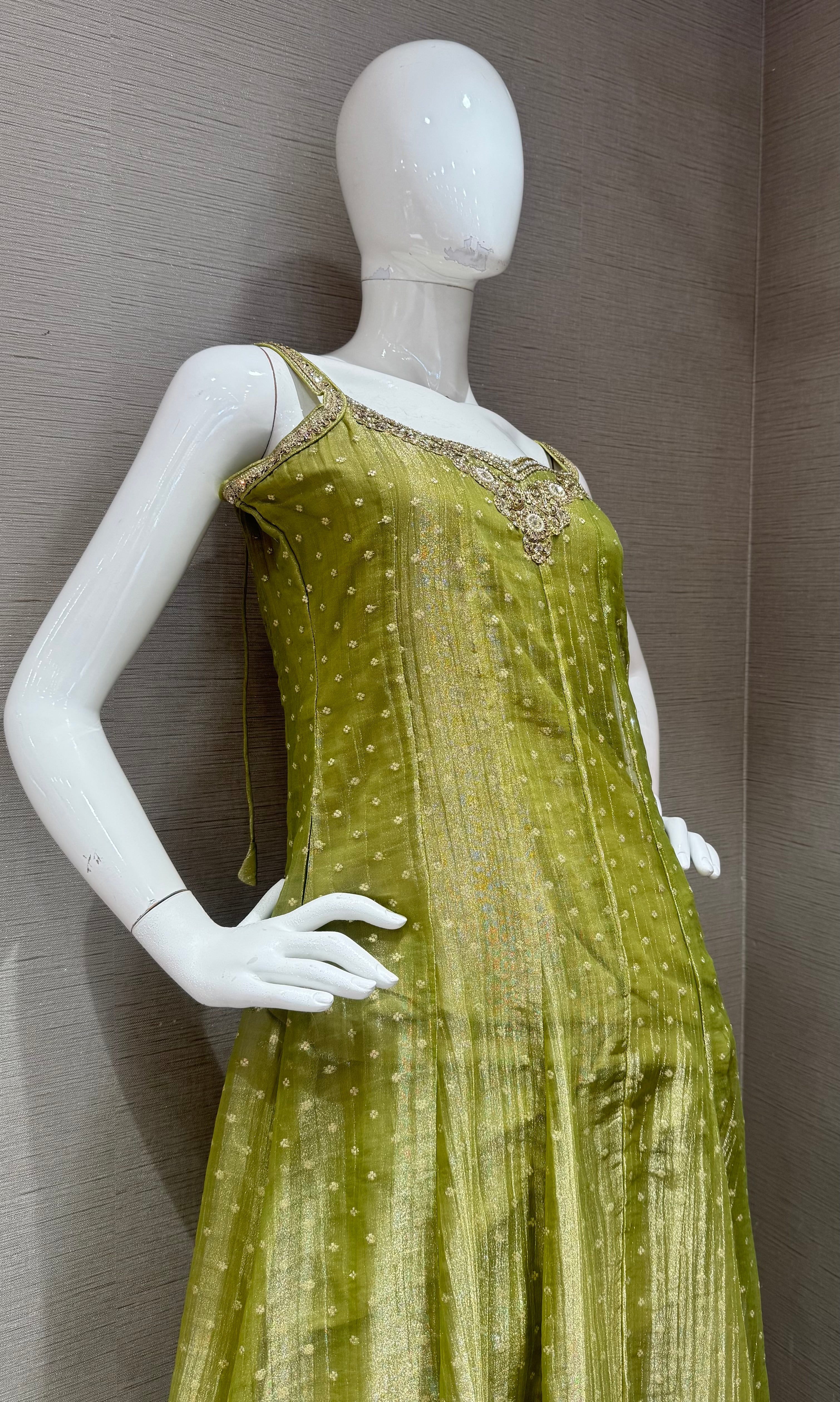 Green Shimmer Anarkali with Dupatta