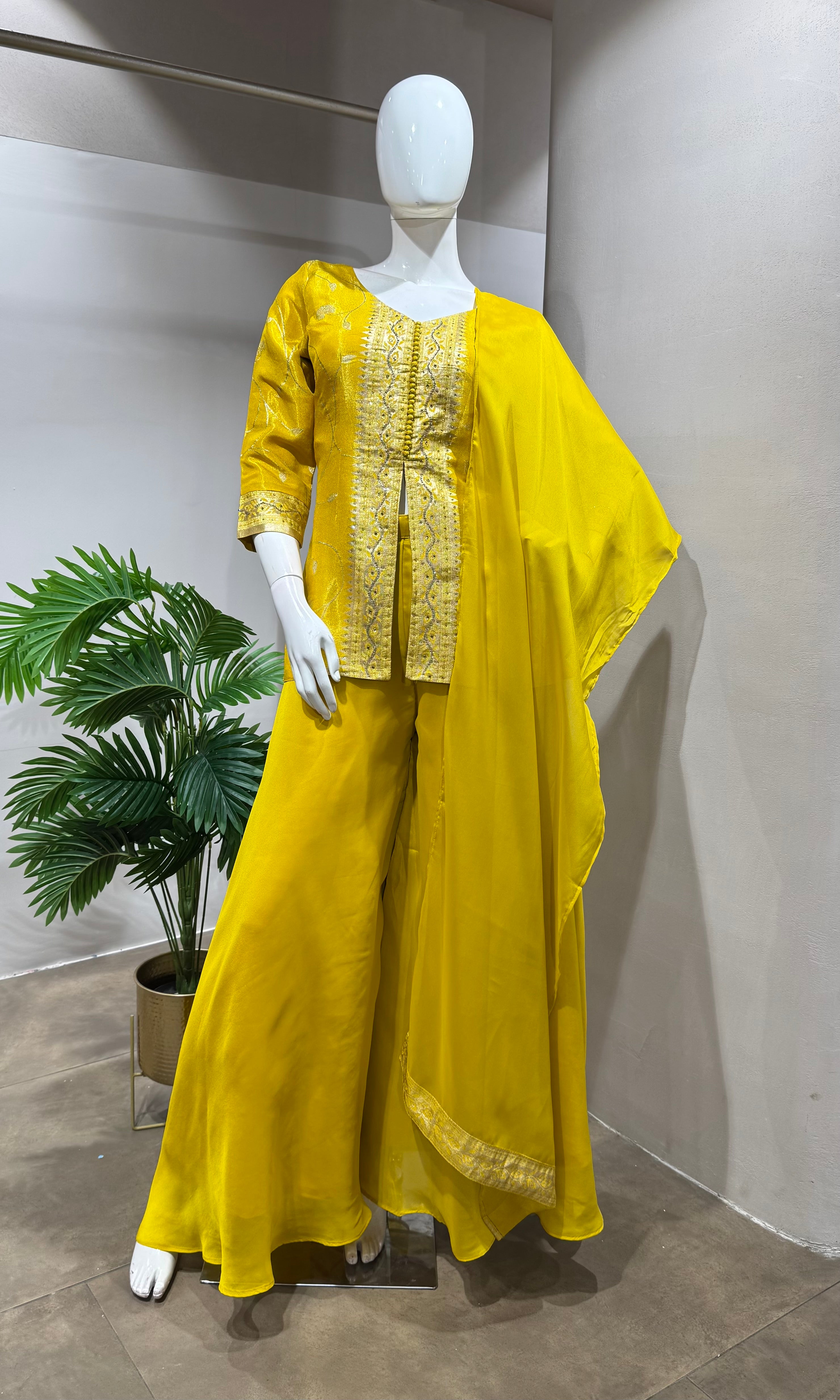 YELLOW GOLDEN SHARARA SET