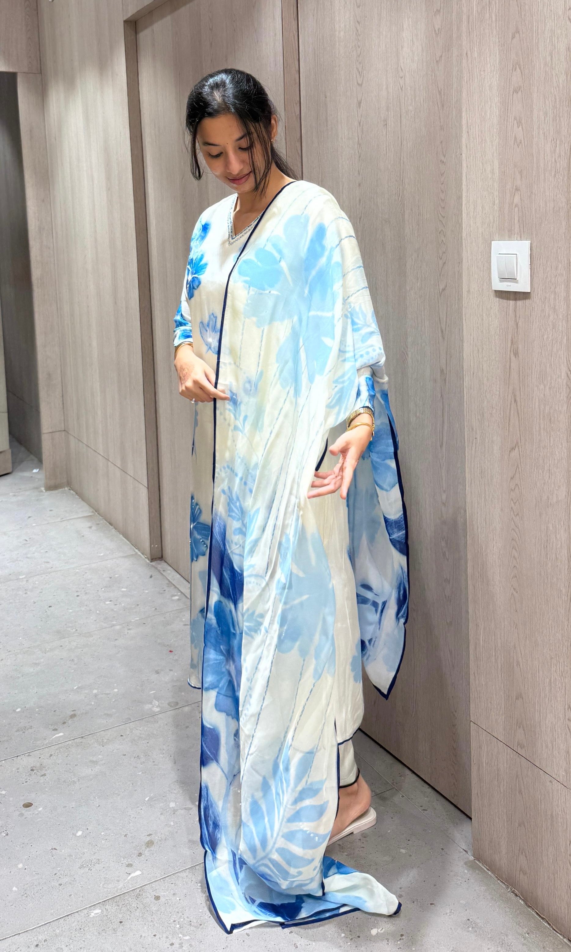 cream floral printed kurta set