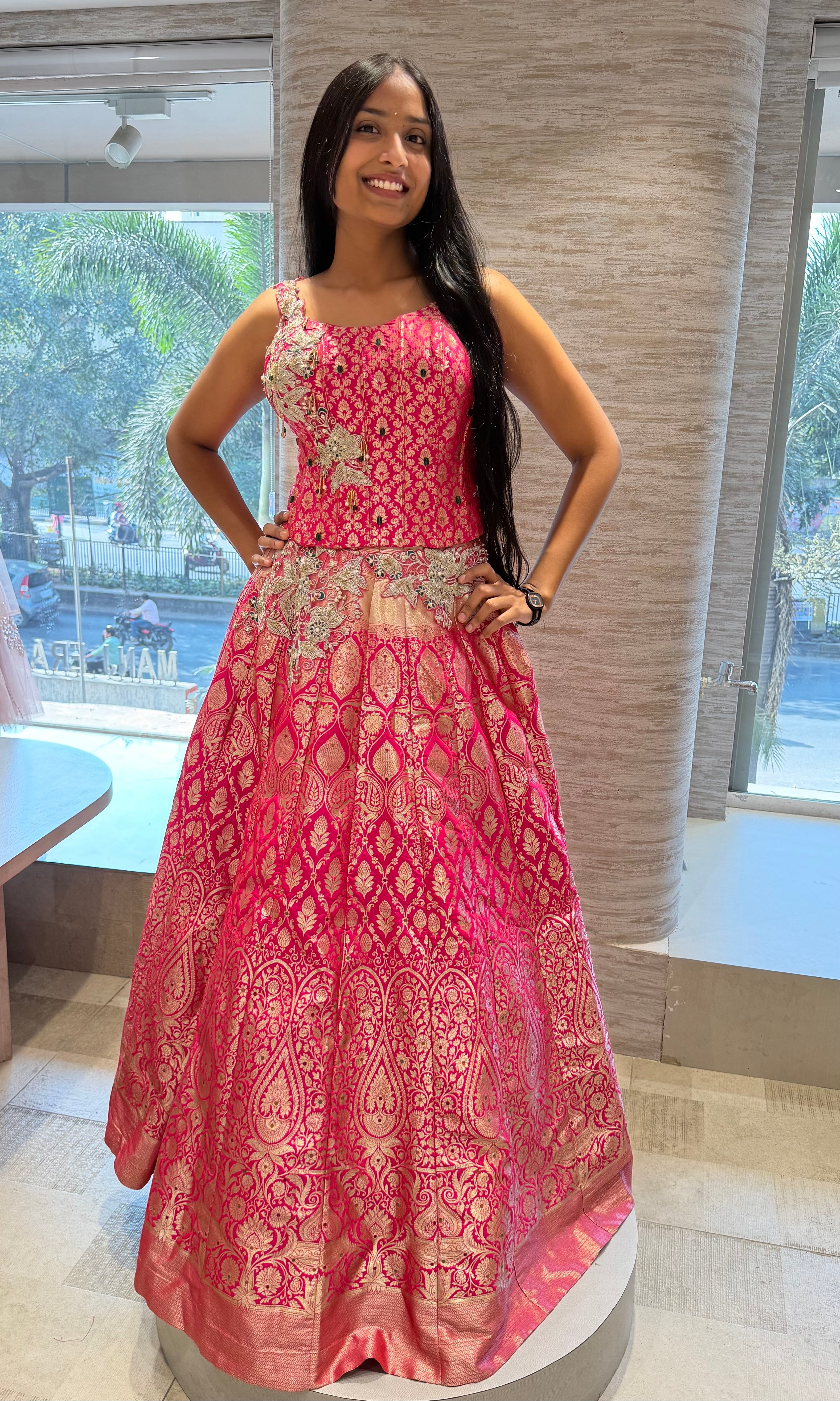 Rani pink gold banarasi embroidered lehenga