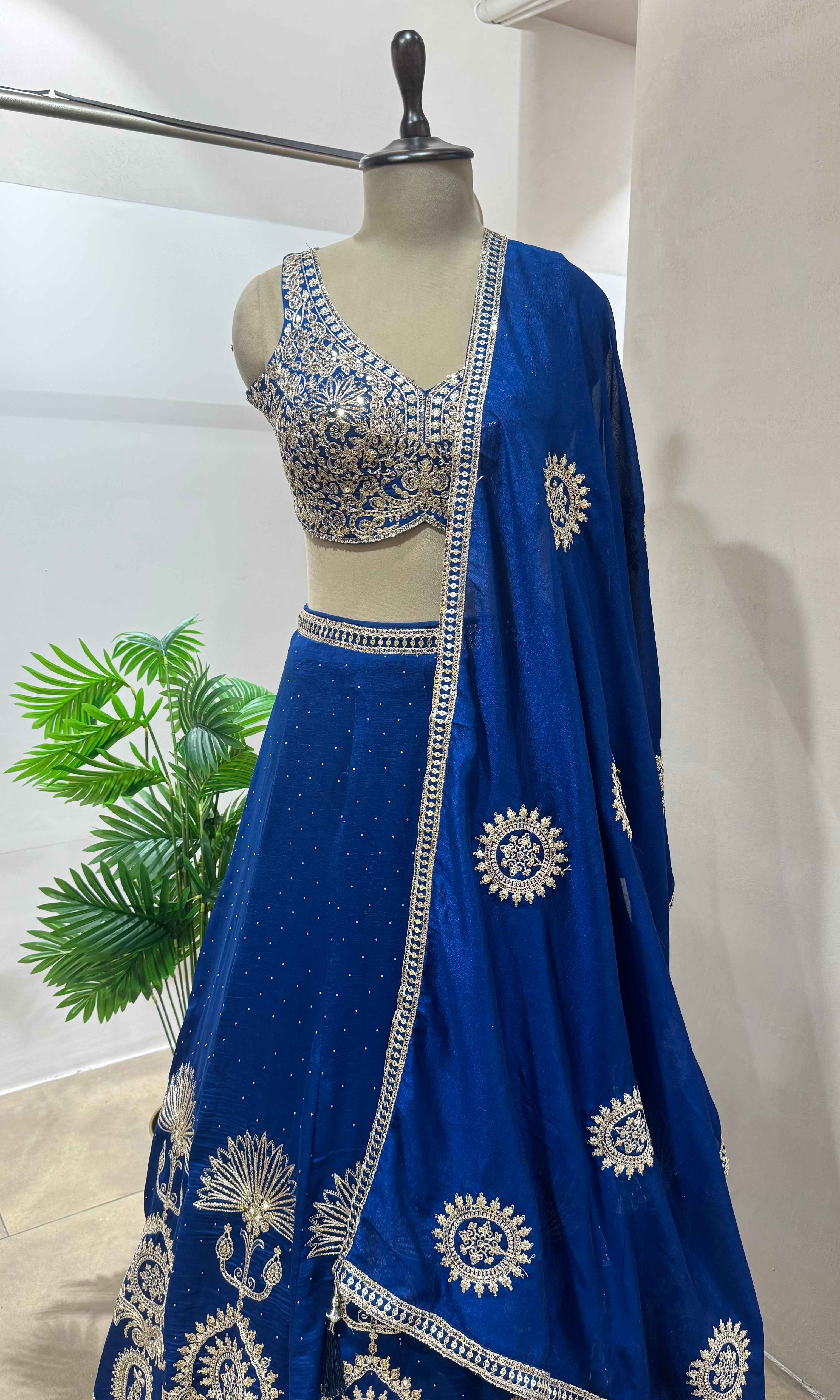 Blue EMBELLISHED LEHENGA WITH EMBROIDERY BLOUSE