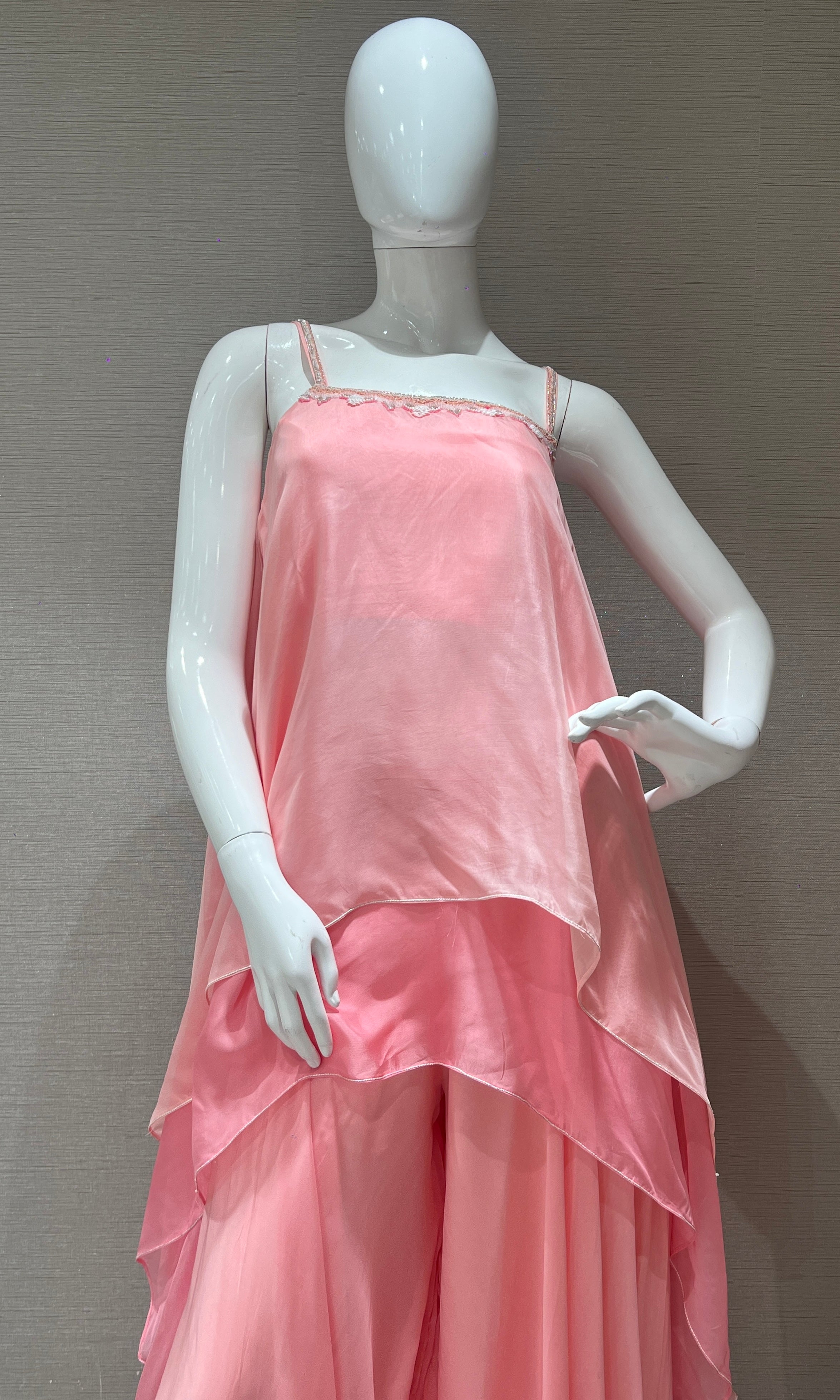 Peachy pink Indo western palazzo set