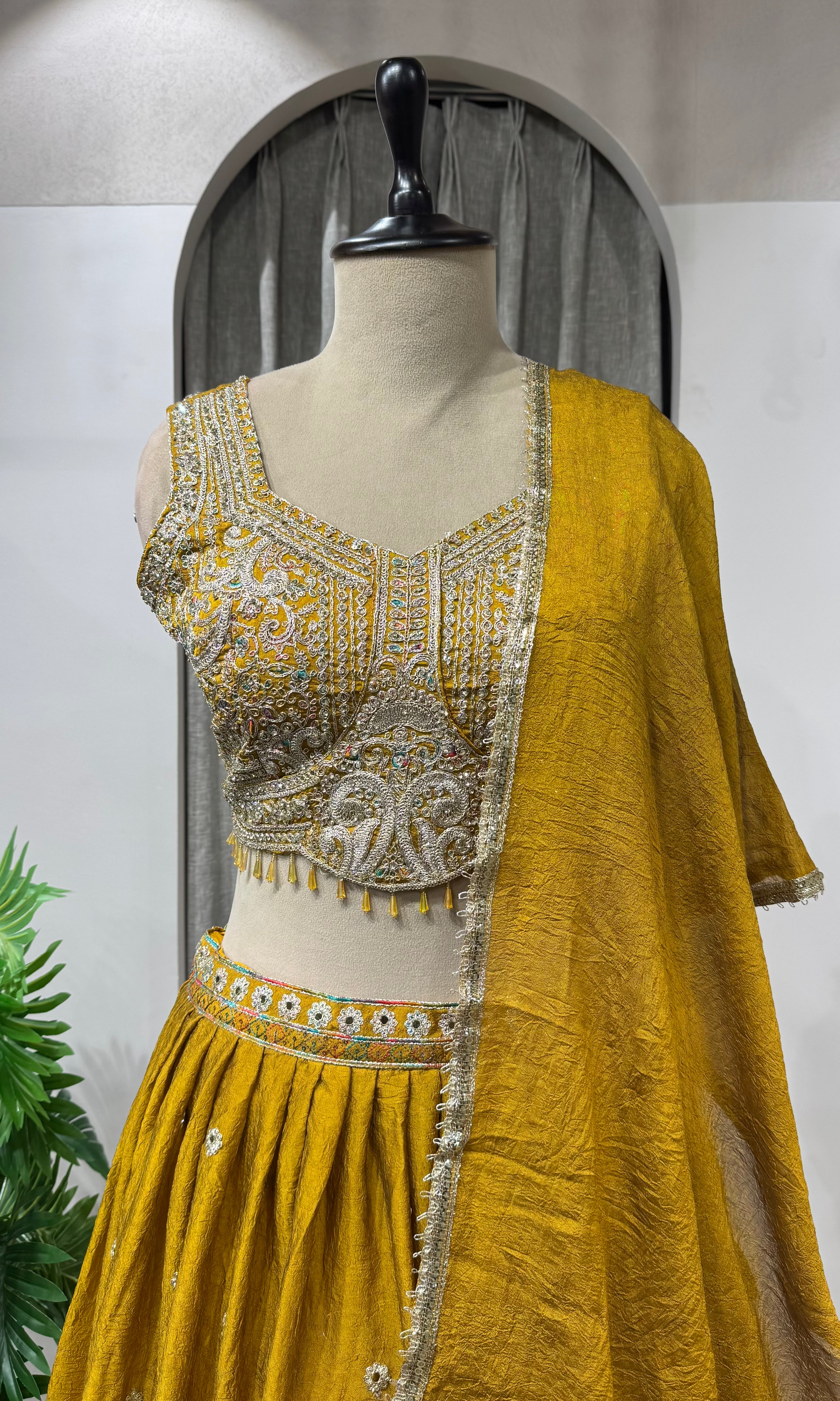 Mustard Yellow Embroidered Lehenga Set