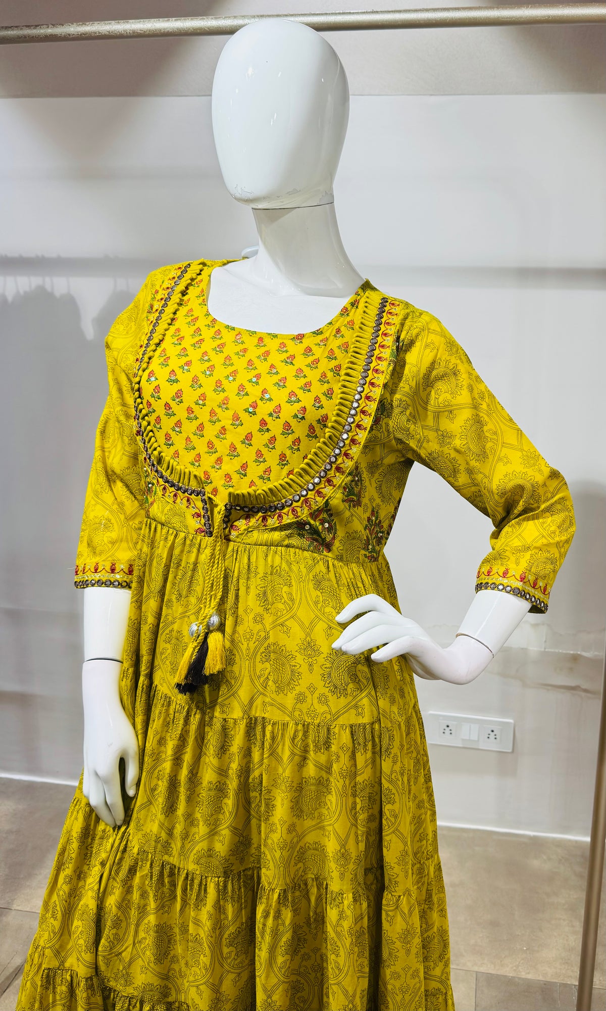 Green printed long frock