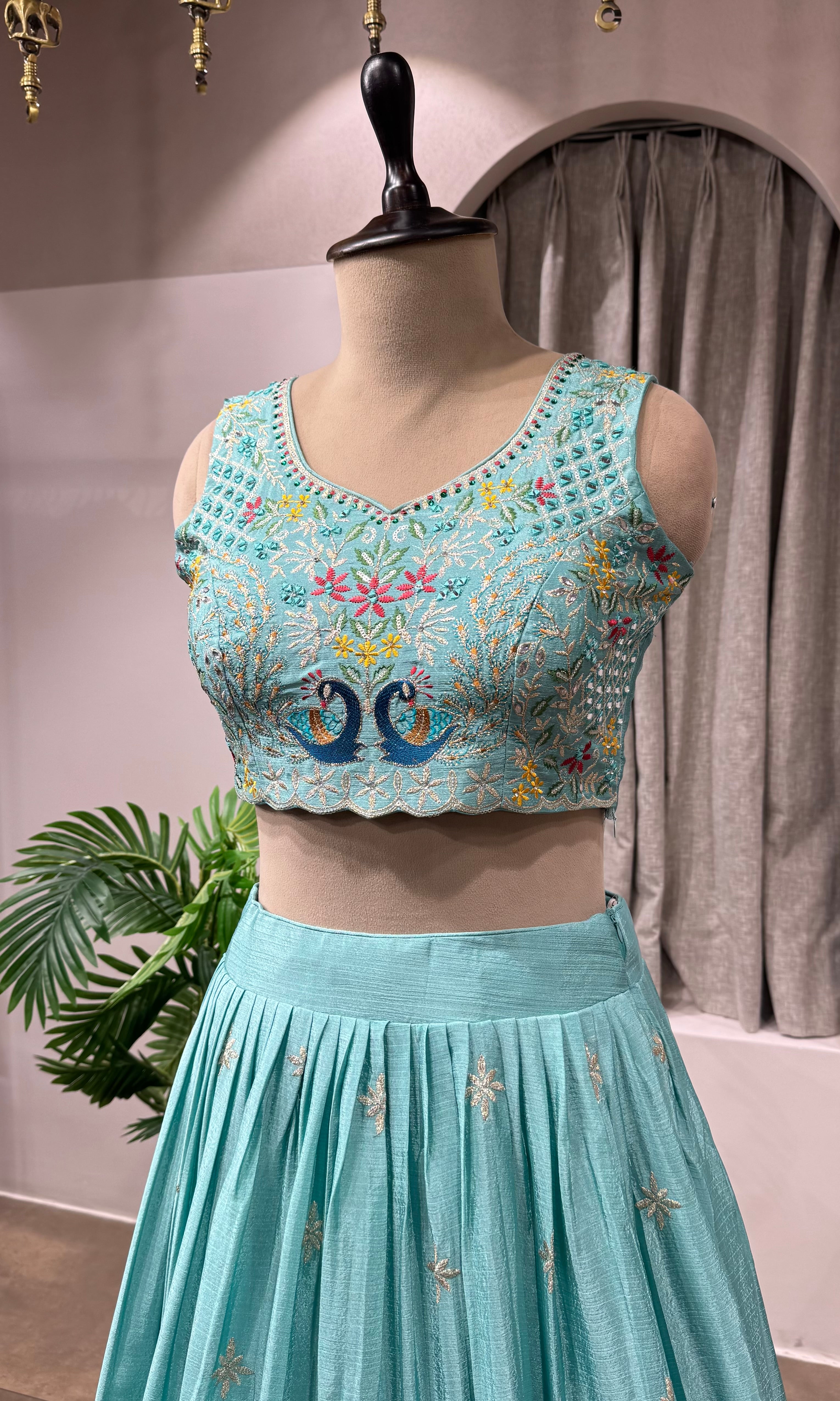 Blue Lehenga with Peacock Embroidery