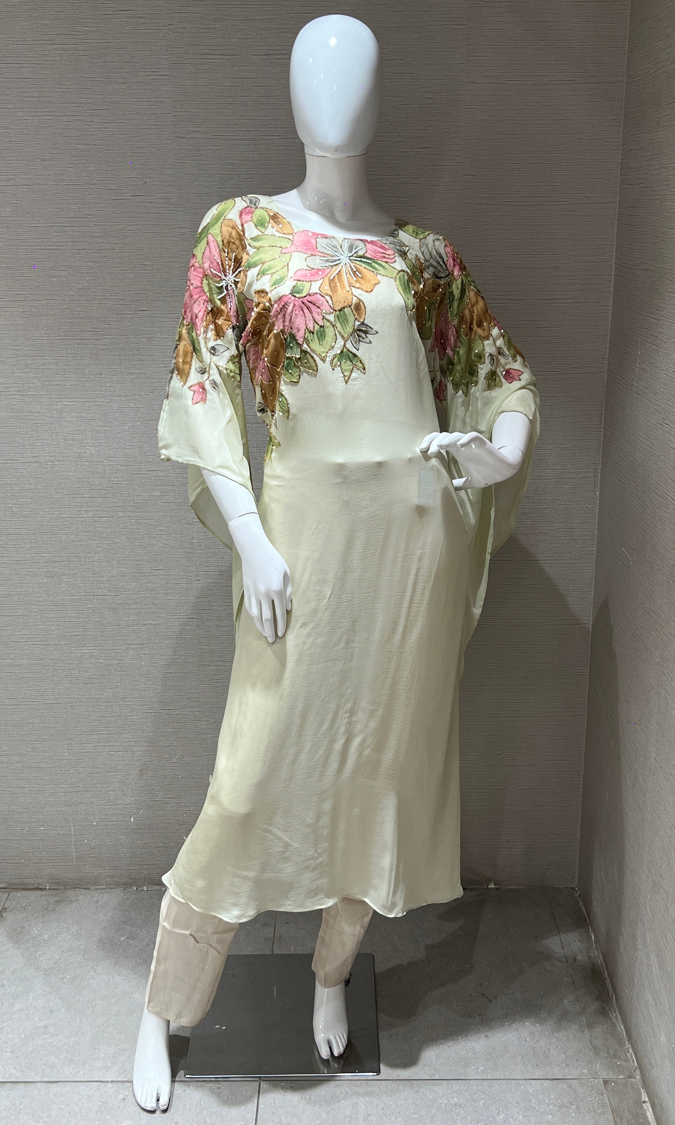 georgette floral printed cream kurta set