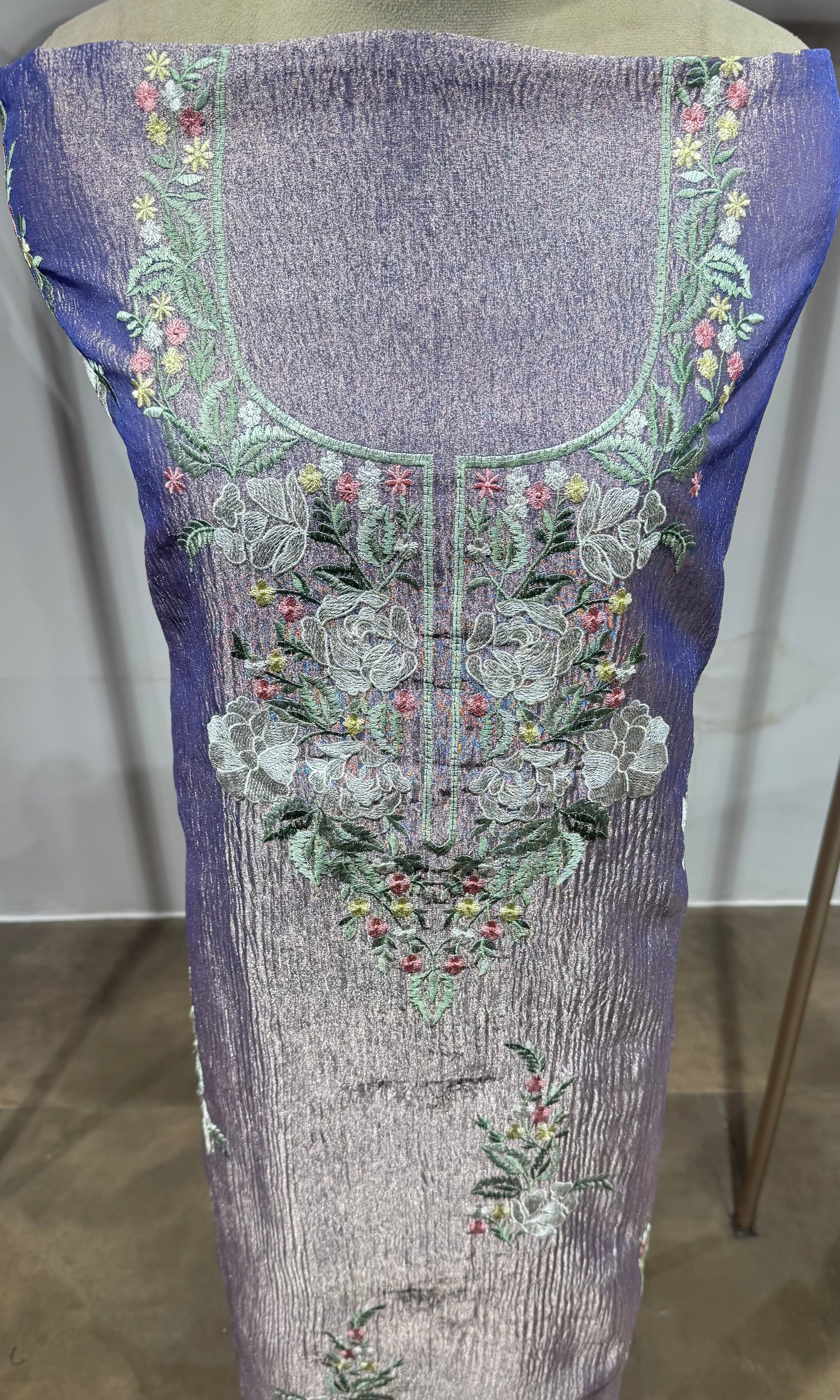 Purple floral tissue dress material