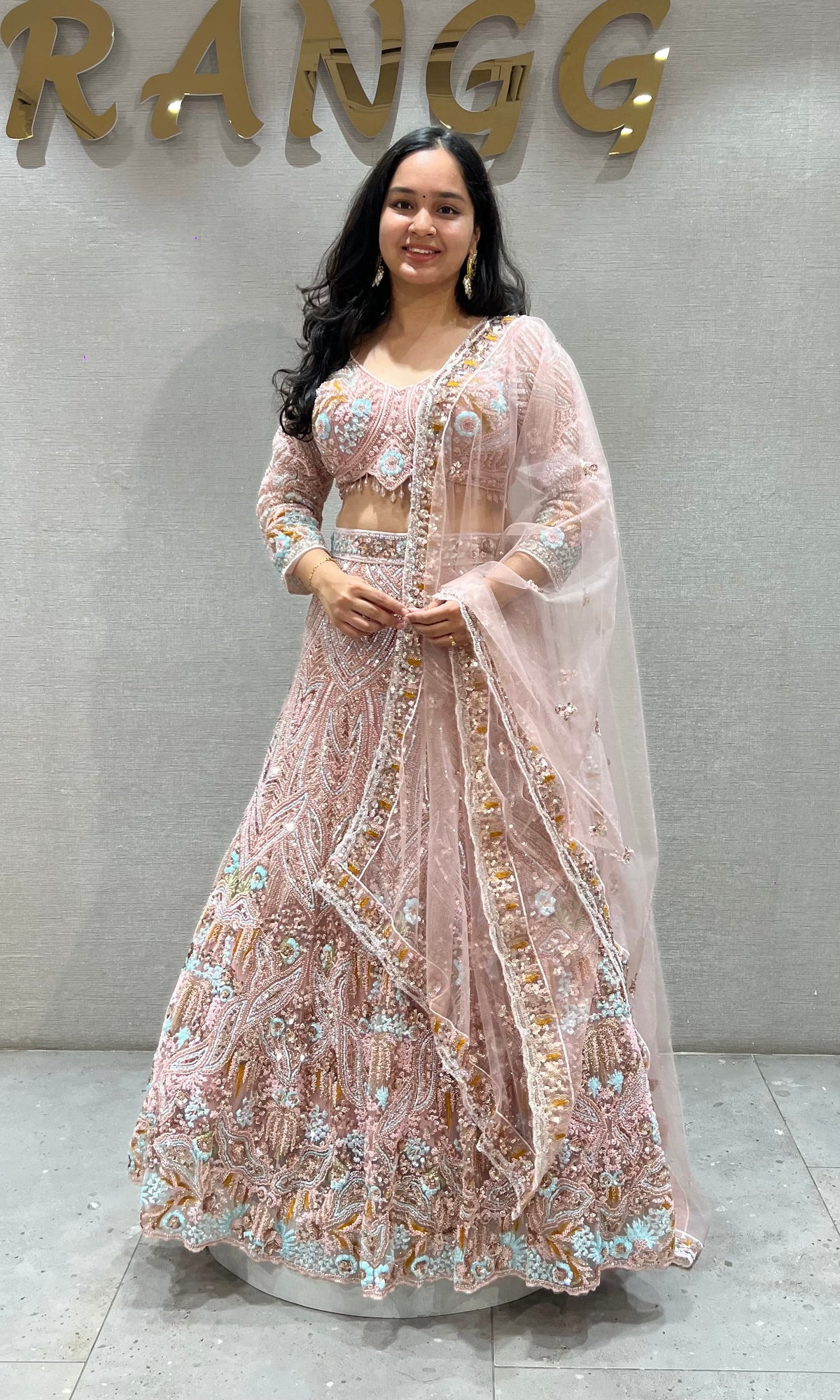 Baby Pink Embroidered Lehenga Set with Floral Accents