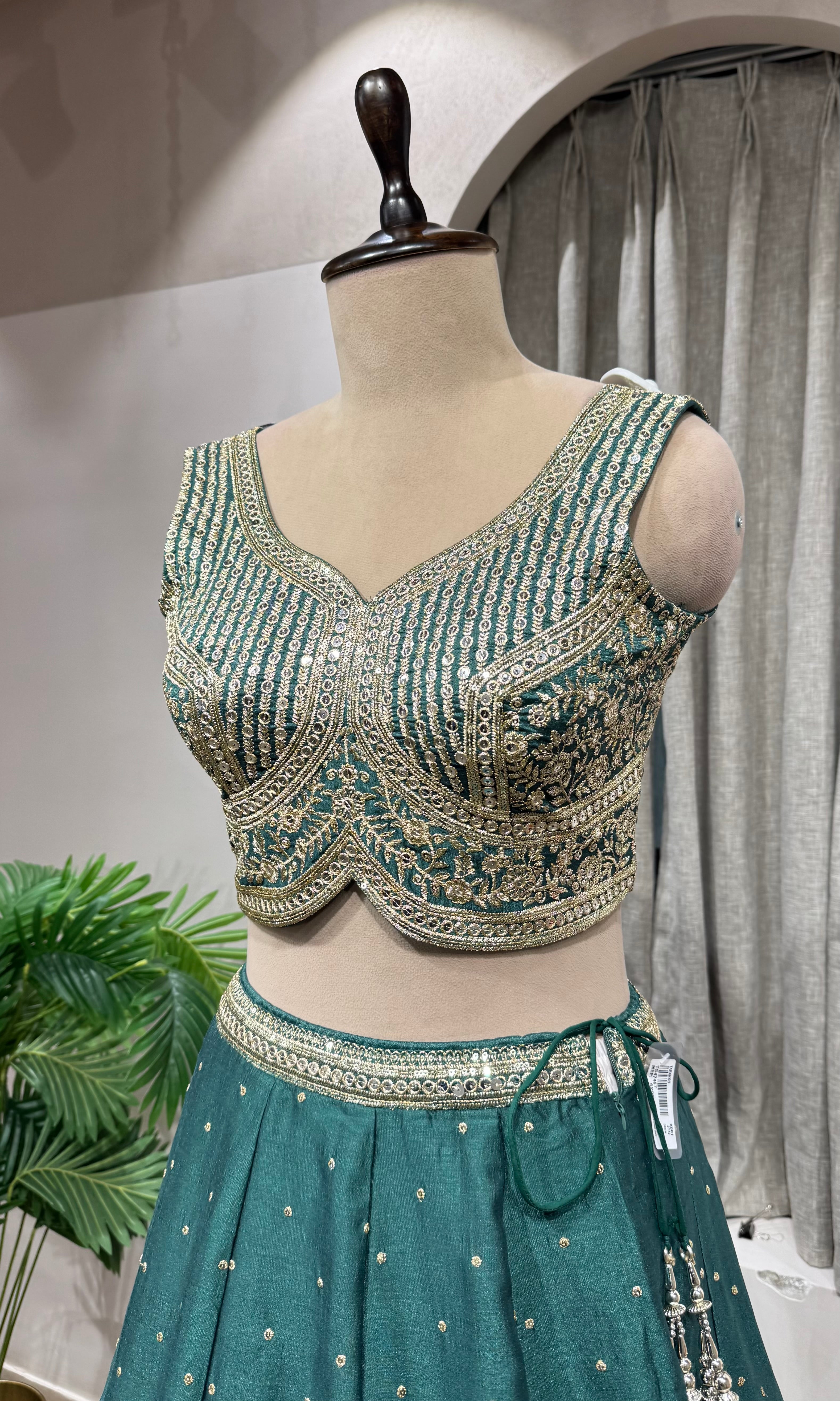 Green silver and gold embroidery lehenga set