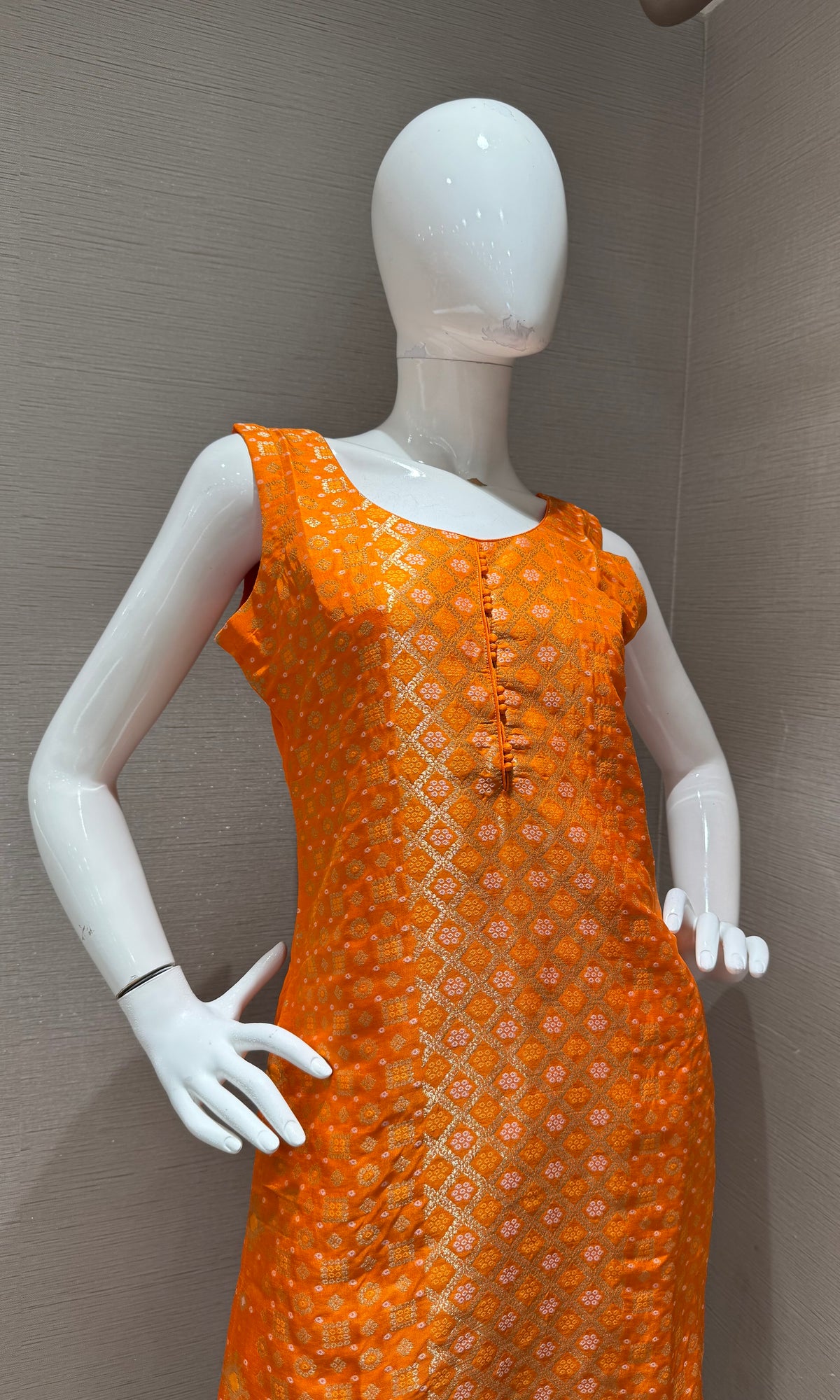 Orange Banarasi Silk Kurta Set with Gold border Dupatta