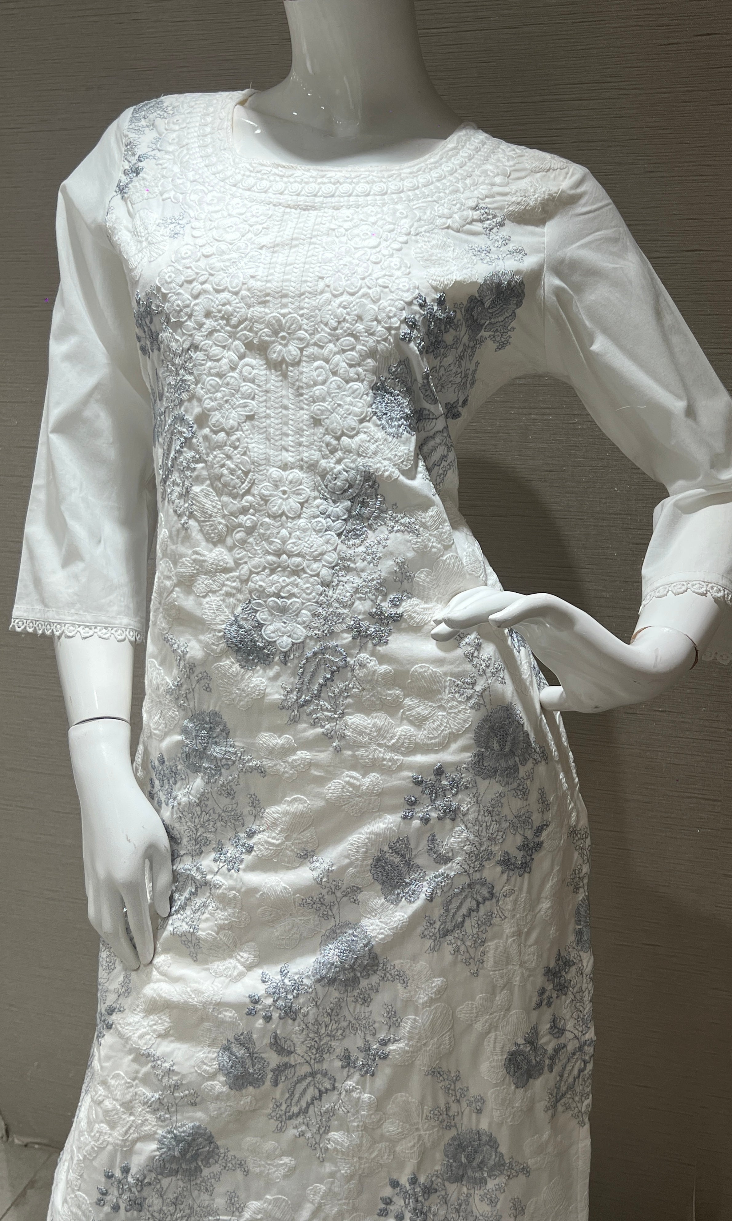 Elegant Grey Kurta Set with Printed Dupatta