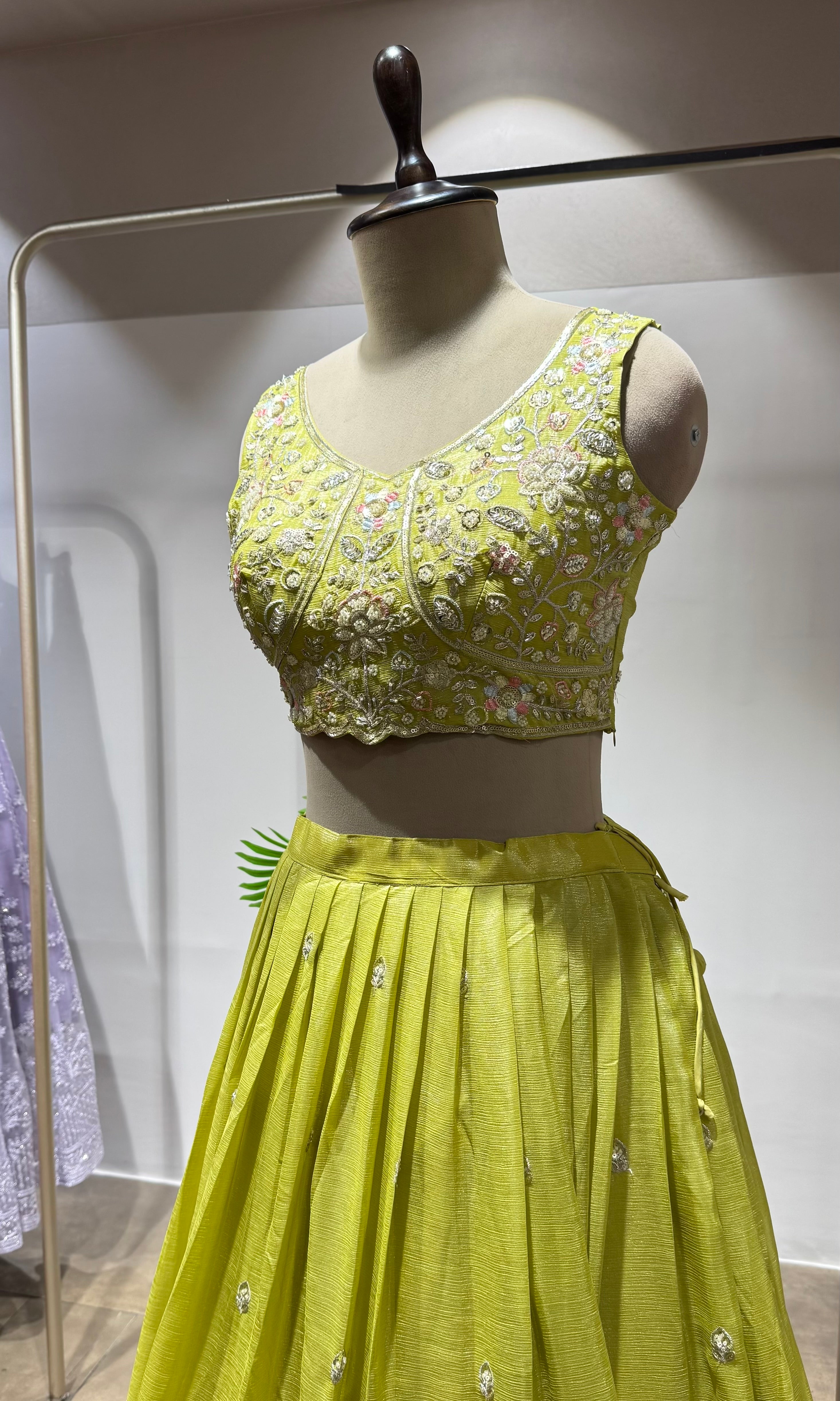 Green Lehenga with Embroidered Border