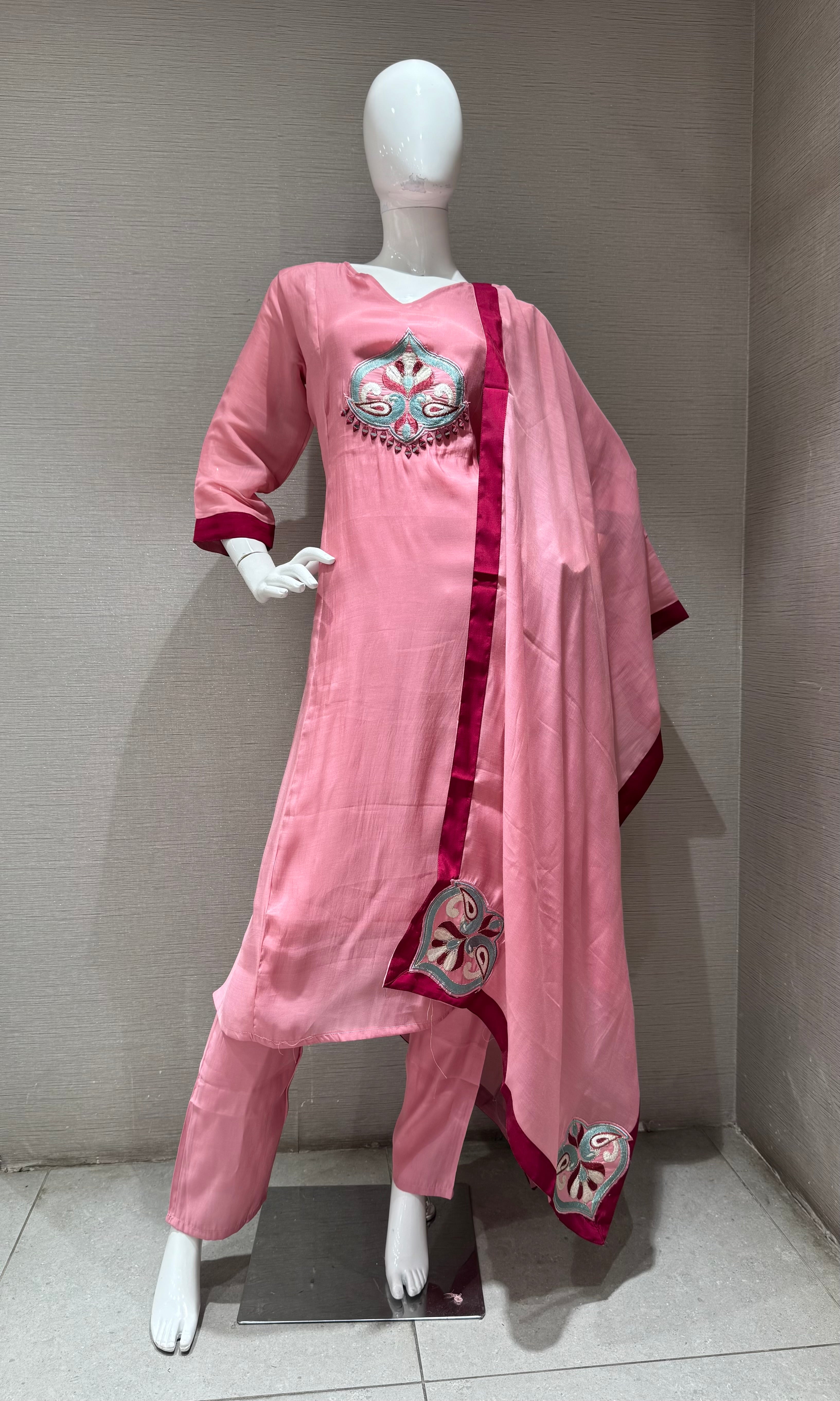 Rose Pink Kurta Set with Ethnic Dupatta