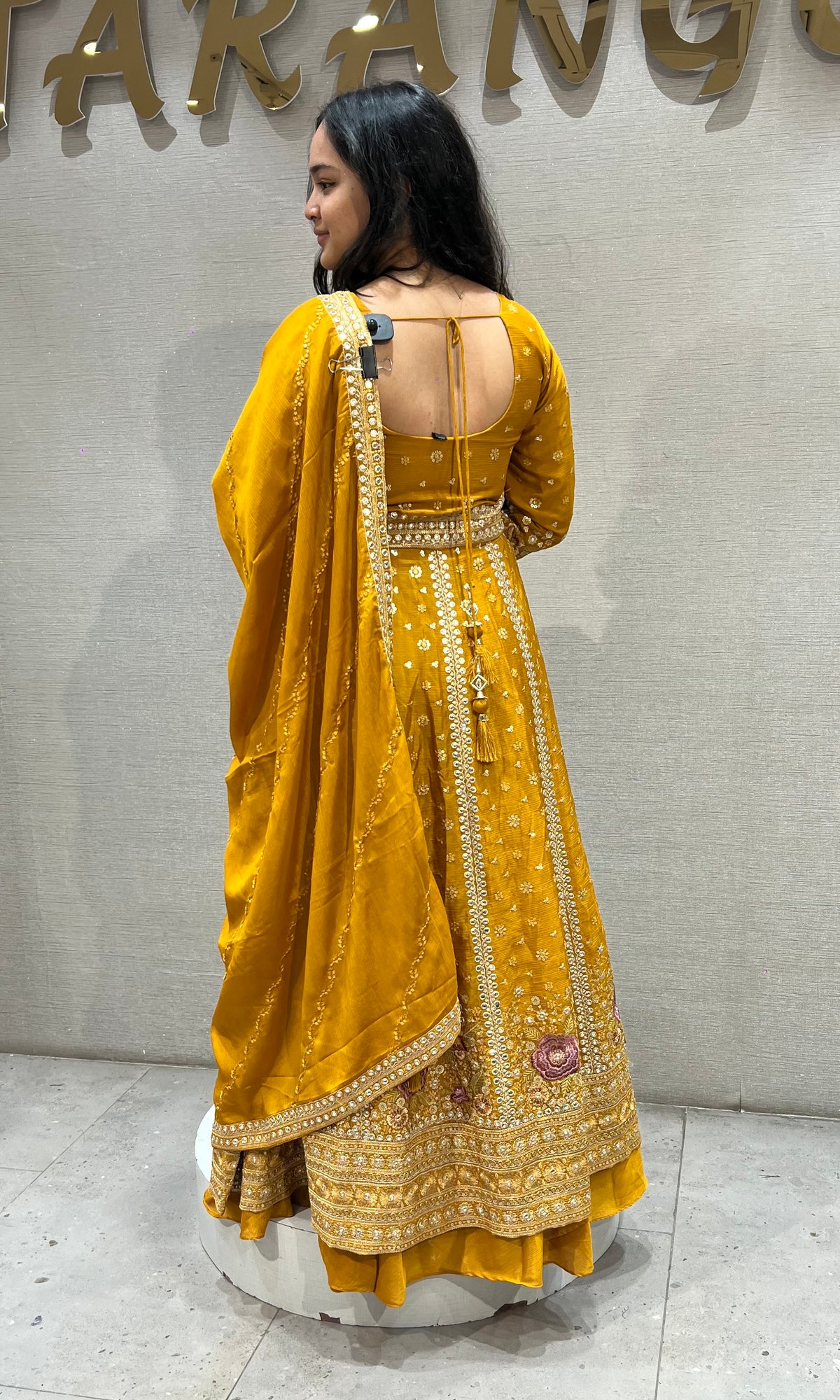 Mustard Yellow Silk Anarkali set with Zari dupatta