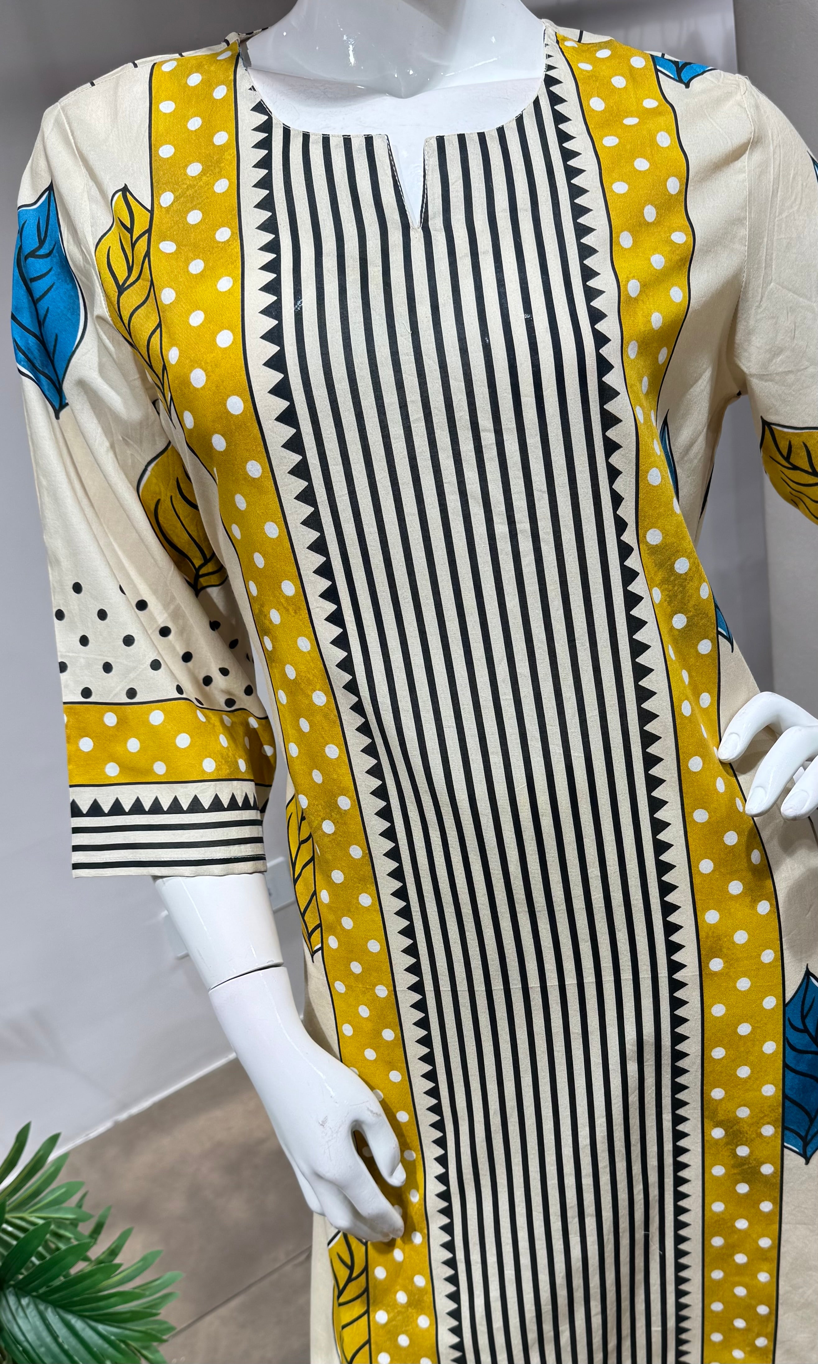 Yellow digital pattern kurti with pants