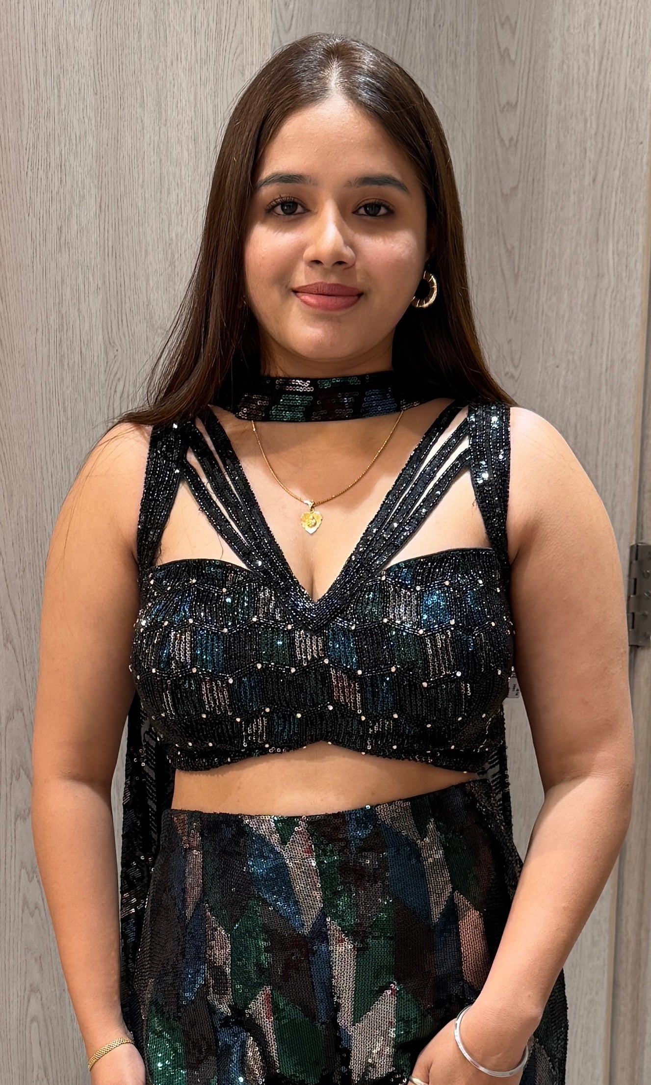 Black palazzo with designer blouse