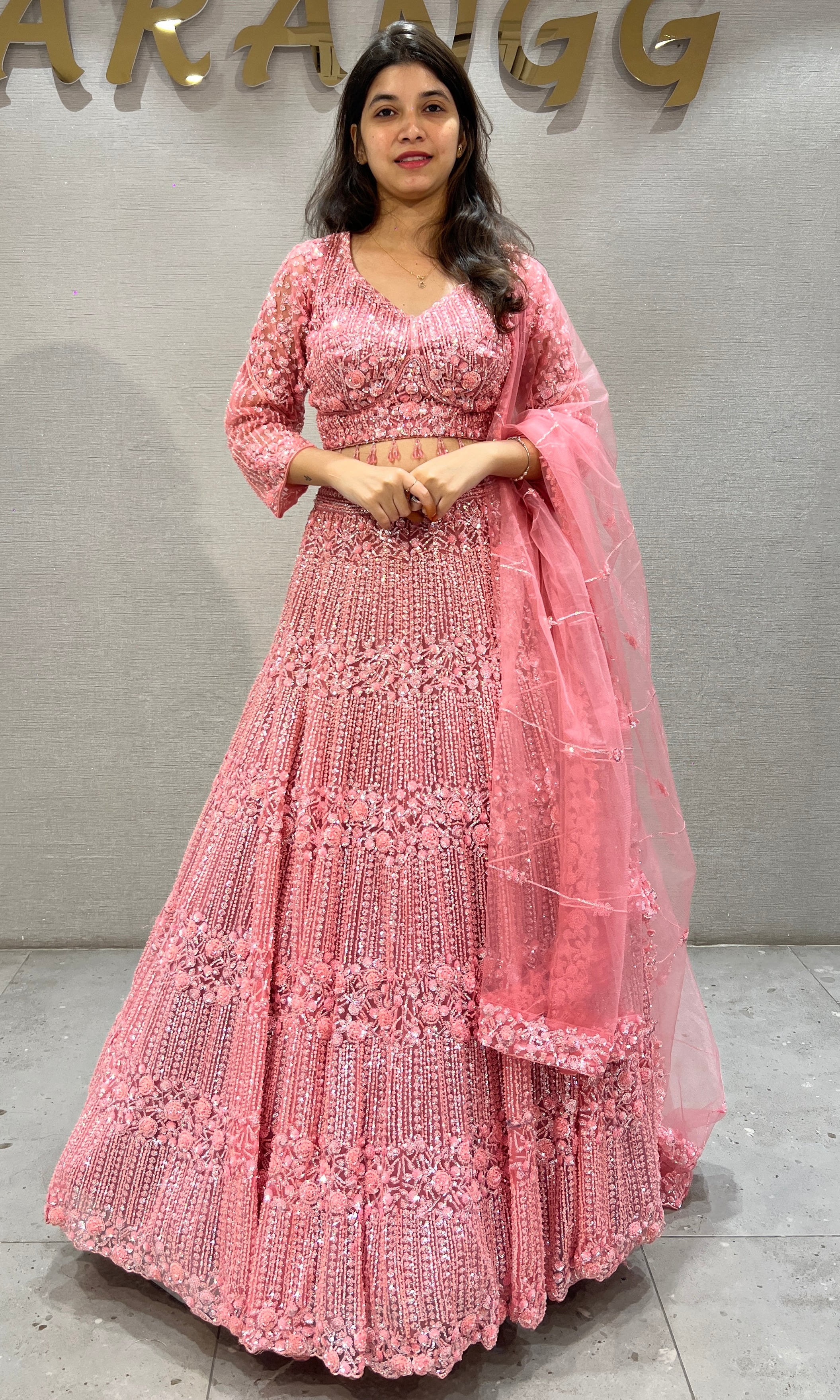Rose Radiance Heavily Embroidered Net Lehenga Set
