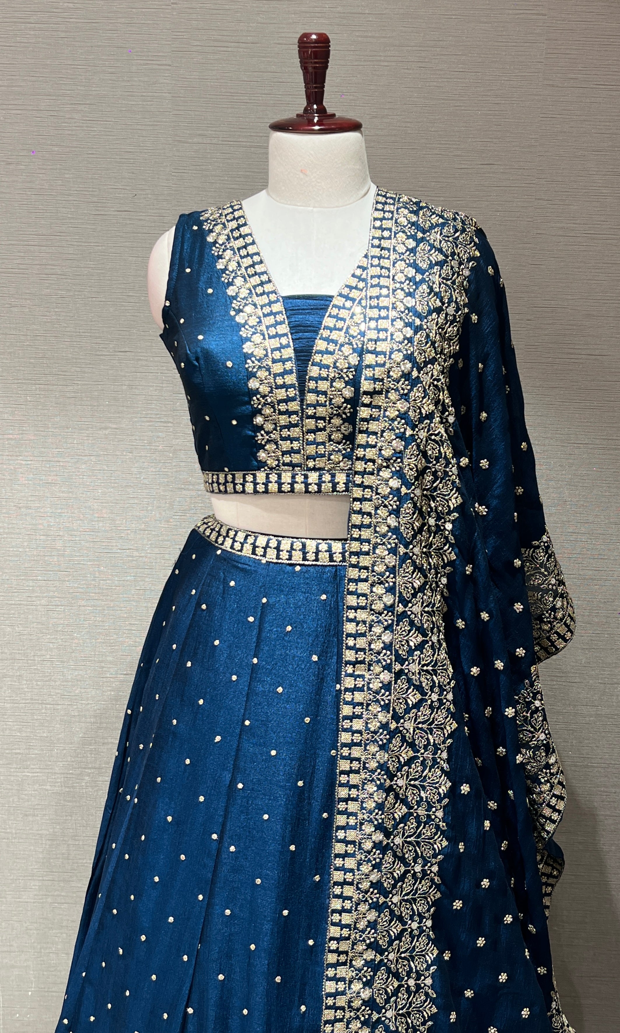 Elegant Blue Lehenga with embroidered gold