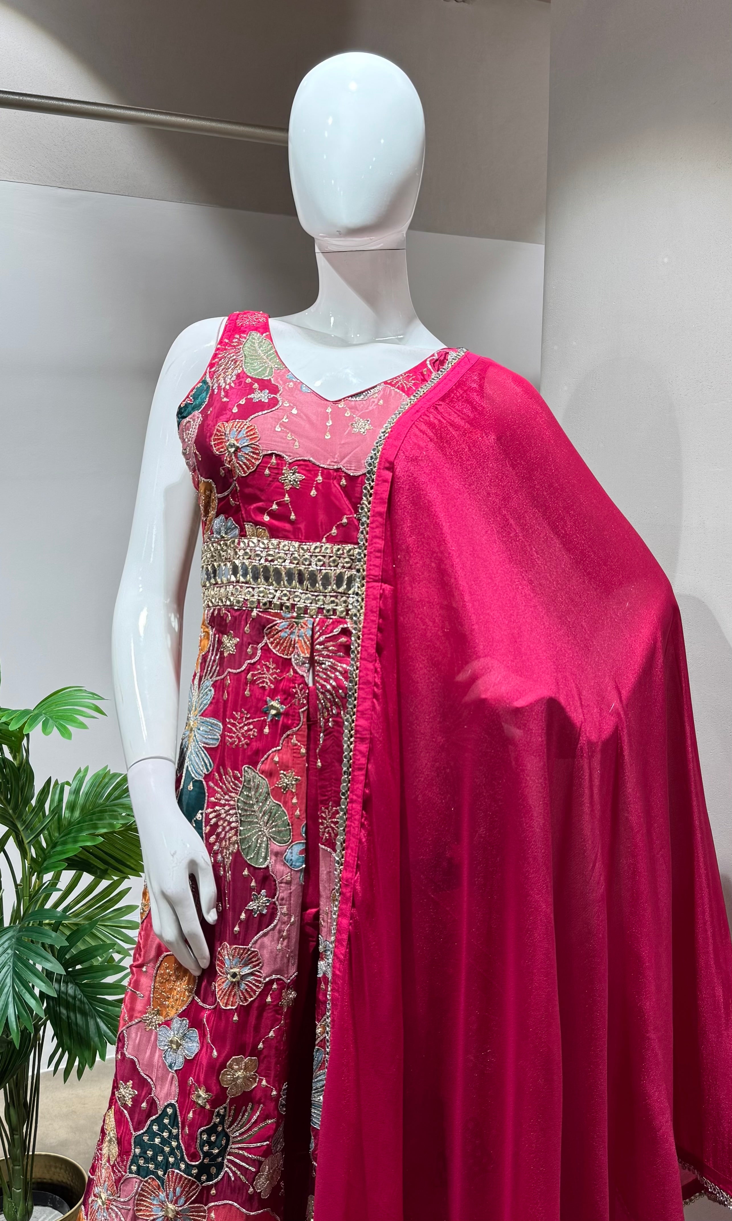 Rani pink floral embroidery palazzo set