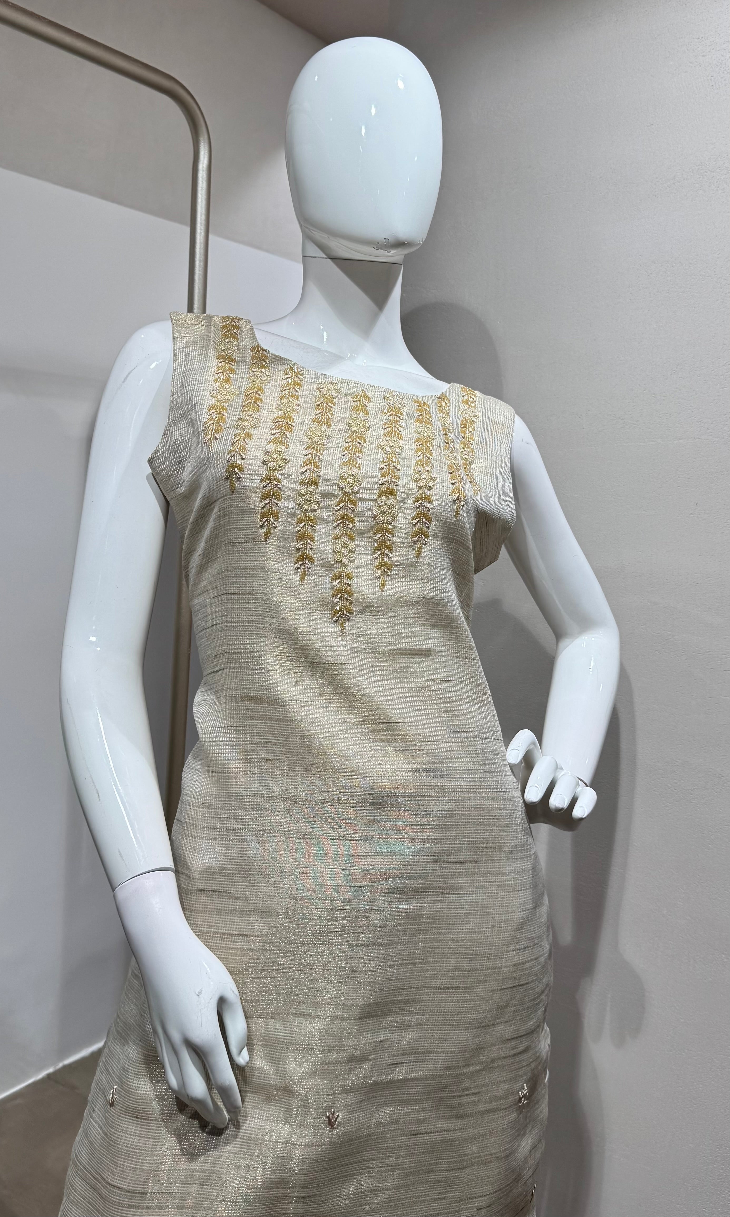 Fawn Banarasi Silk Elegant Kurta SET