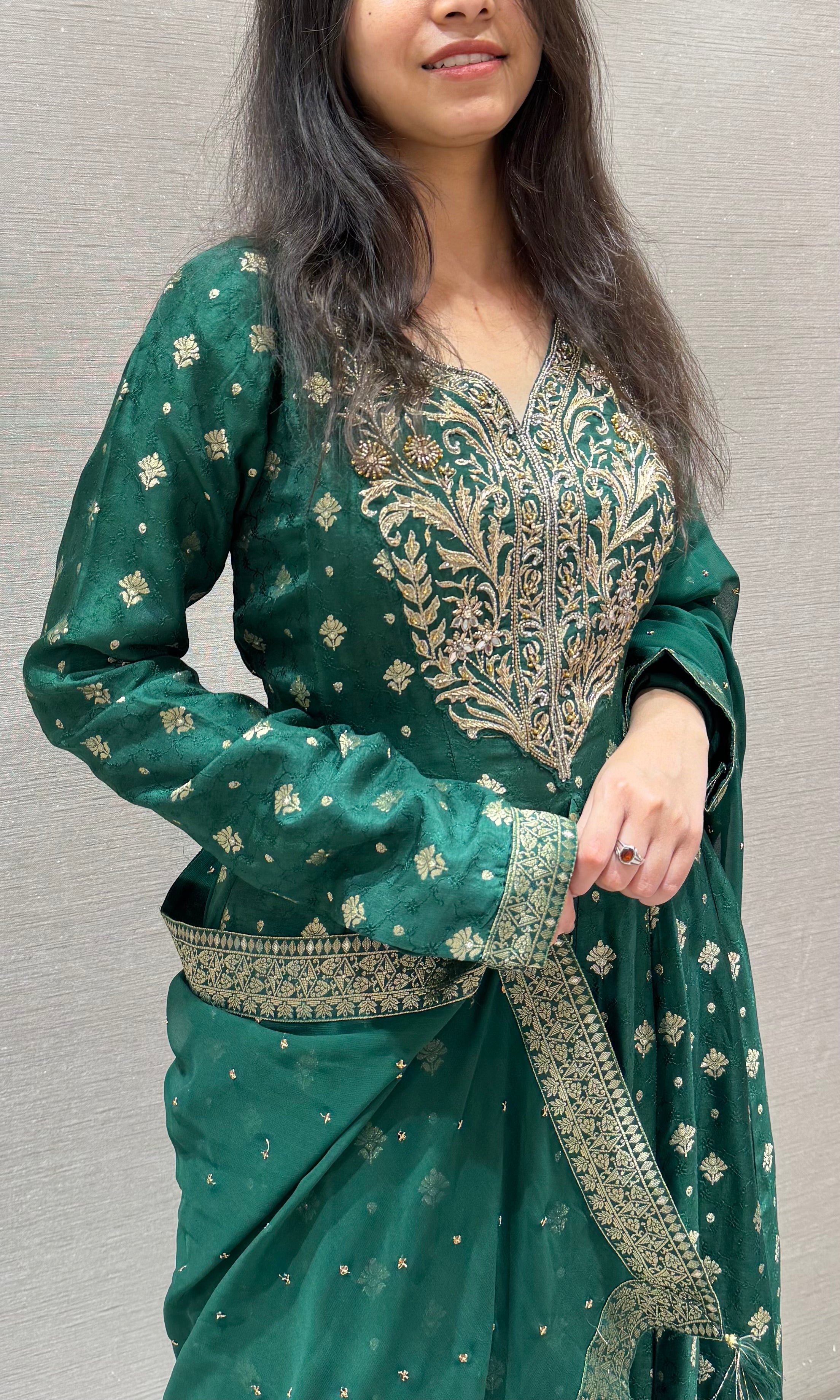 Green ANARKALI WITH PALAZZO PANTS