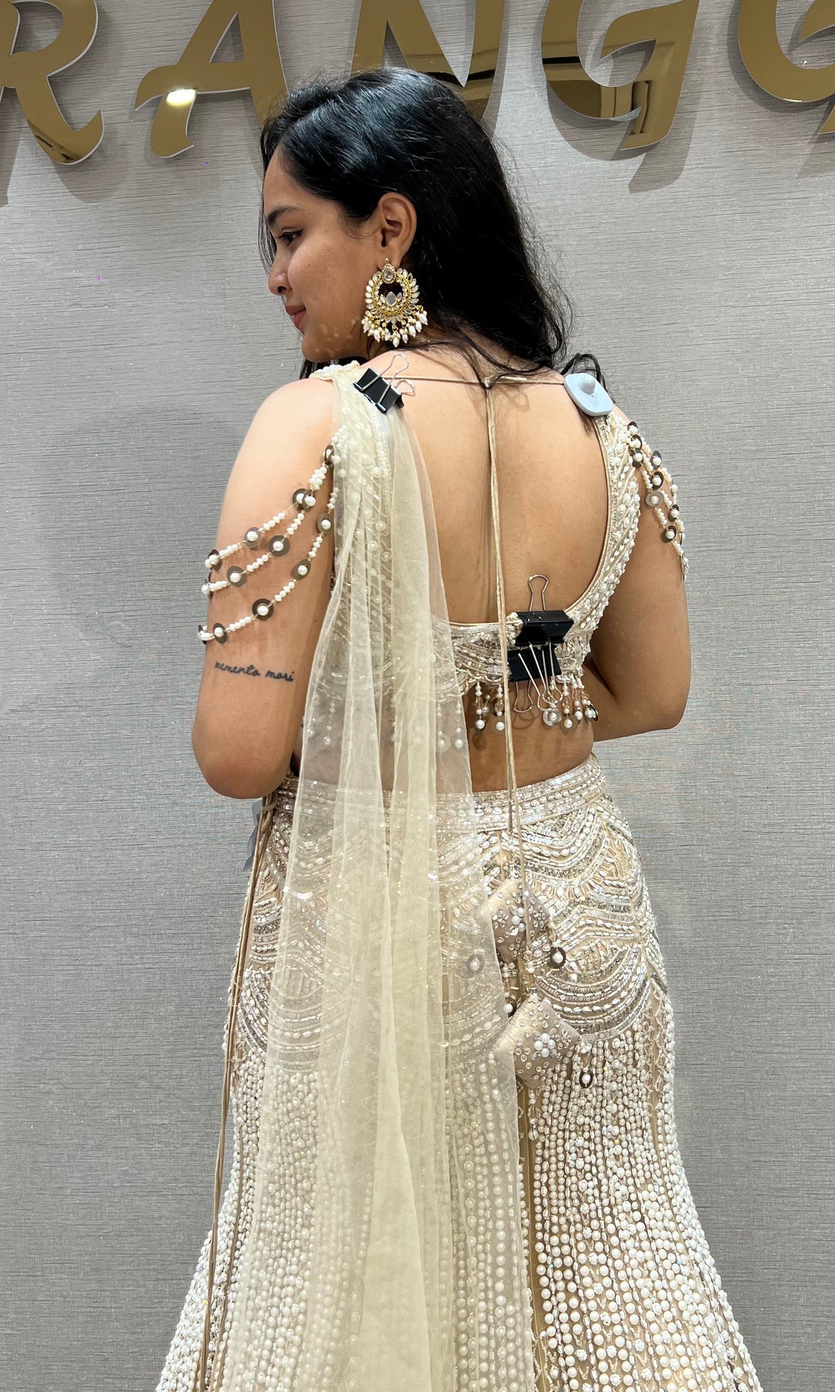 Beige fish cut Sequin Bridal Lehenga Set