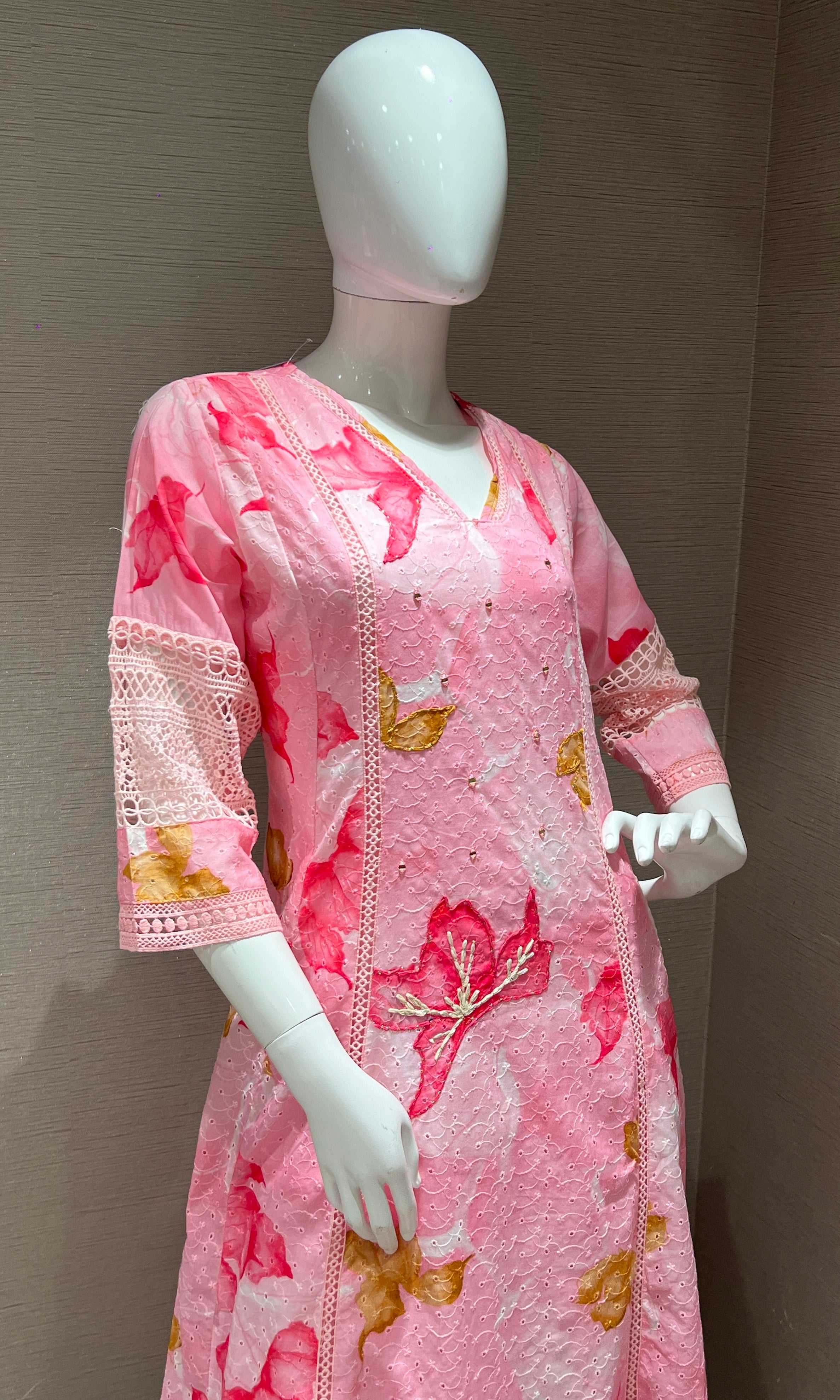 lotus pink floral kurta with wide leg pants