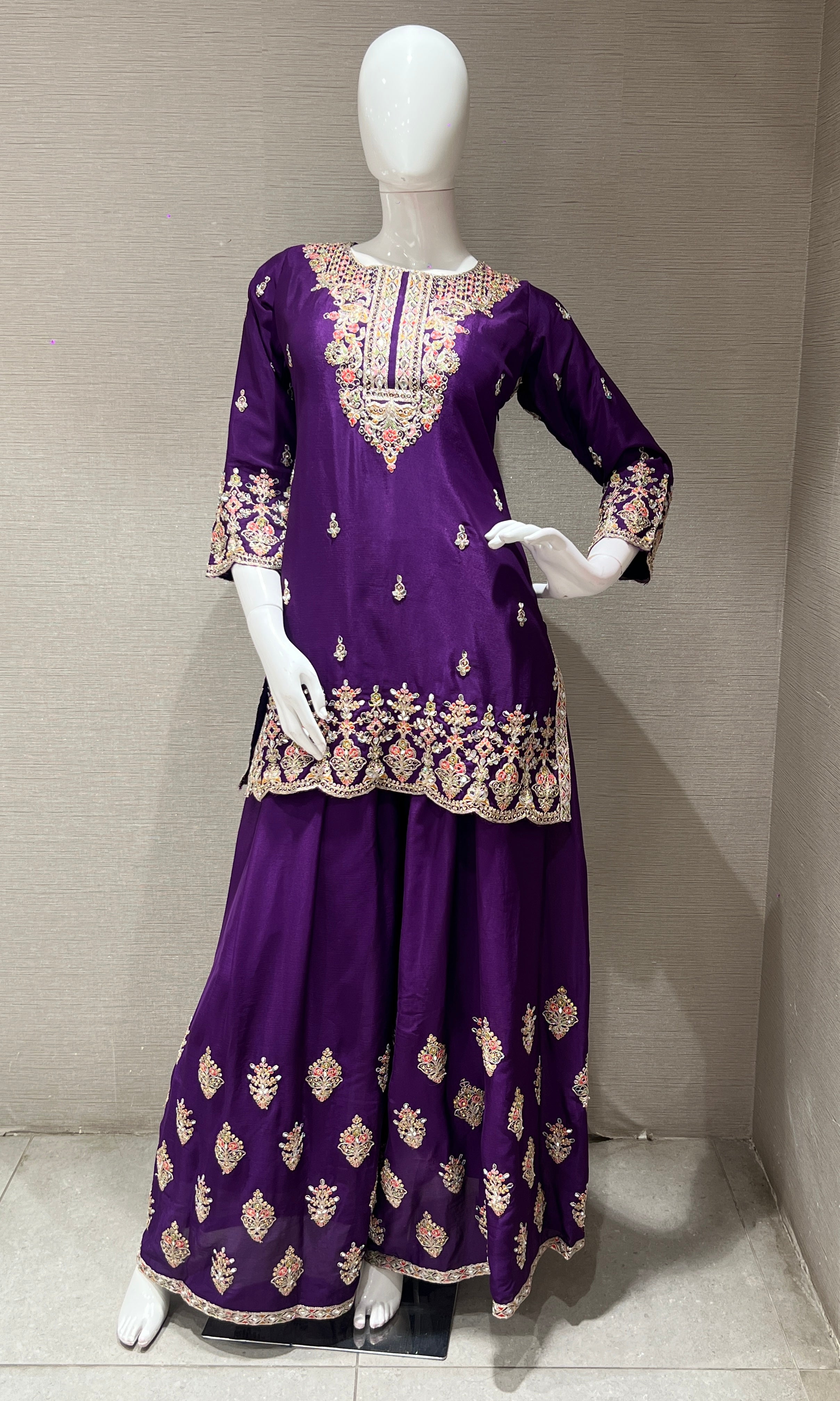 Purple and gold embroidered palazoo