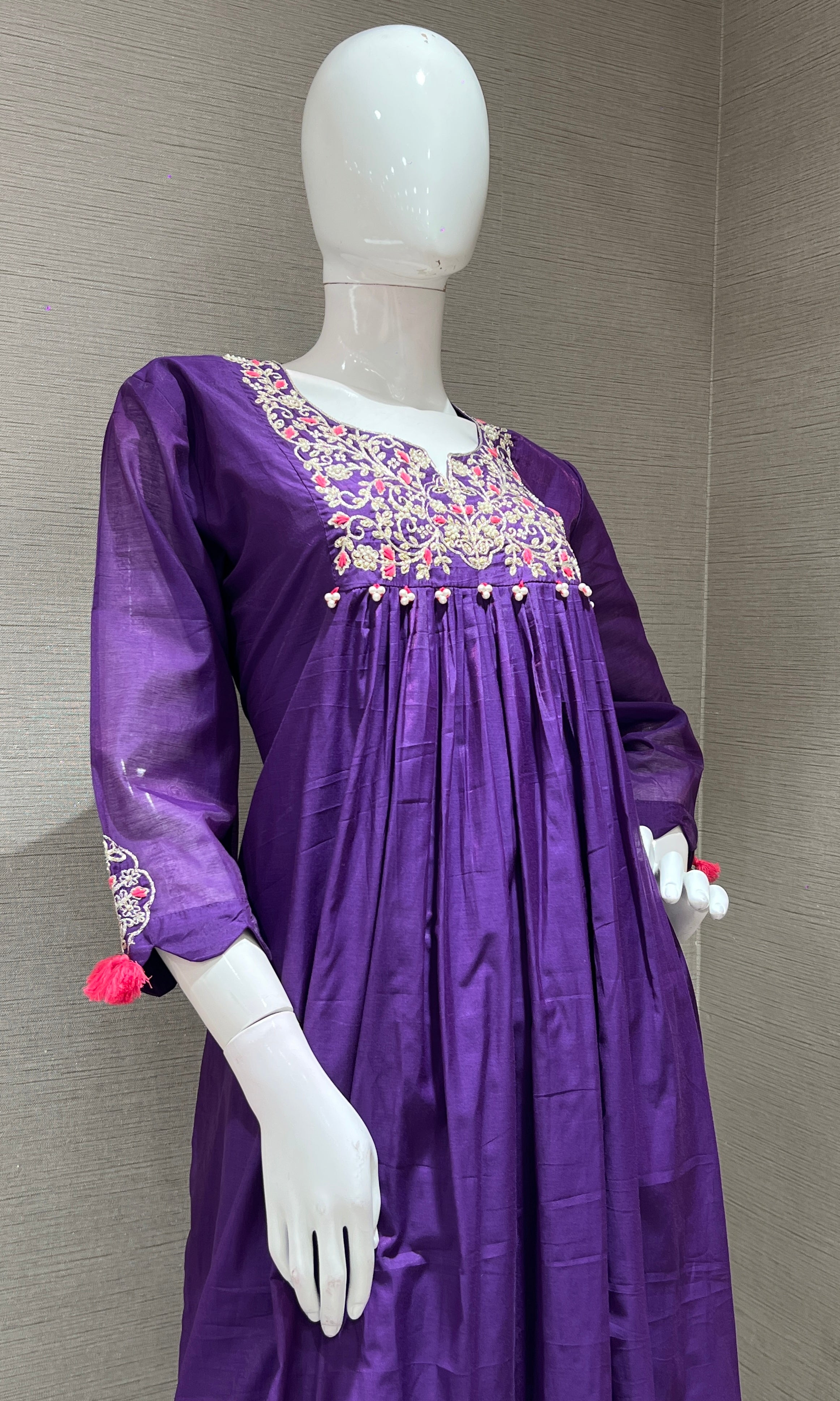 PURPLE EMBROIDERED A LINE KURTA SET