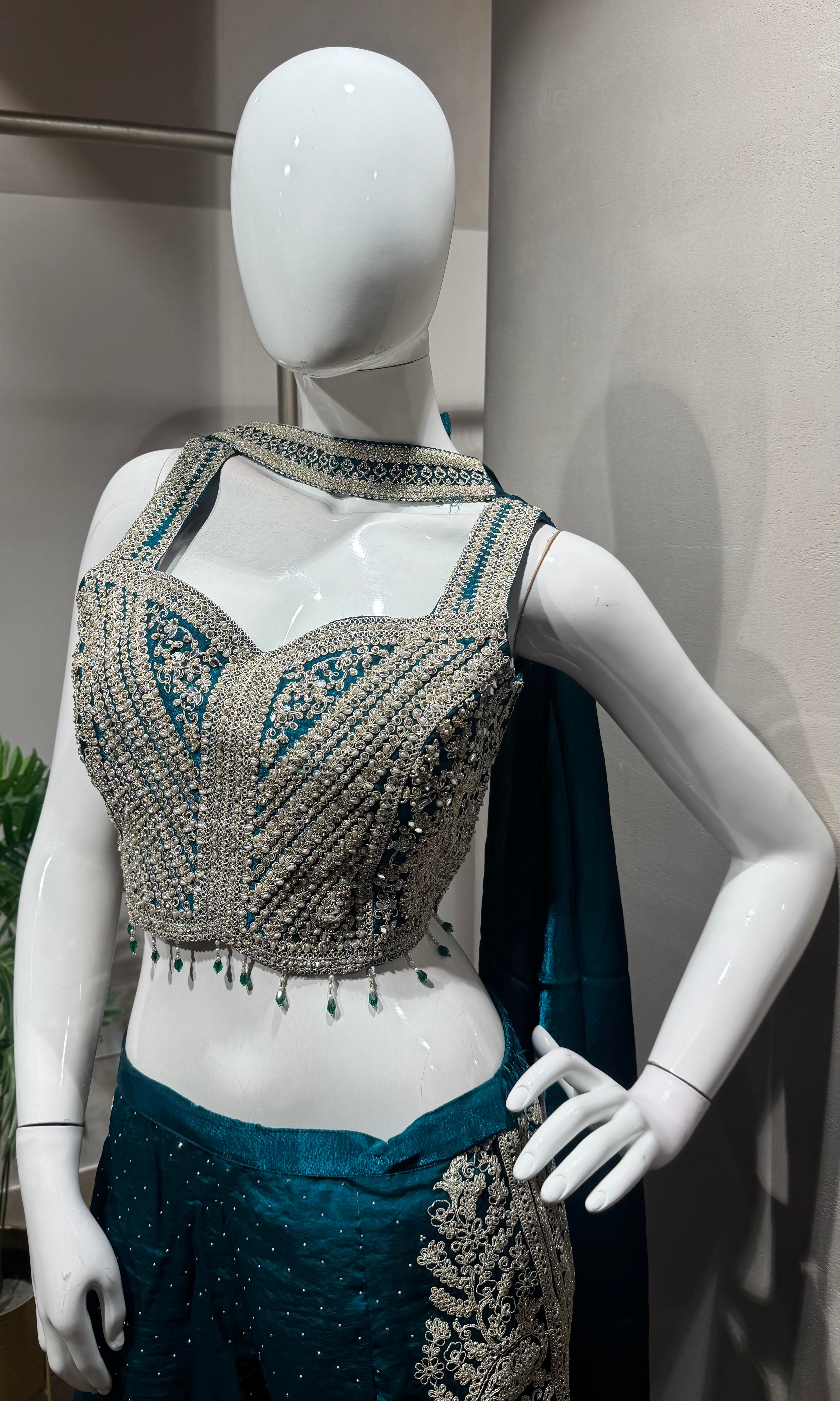 GREEN Sequins Crop Top PALAZZO SET