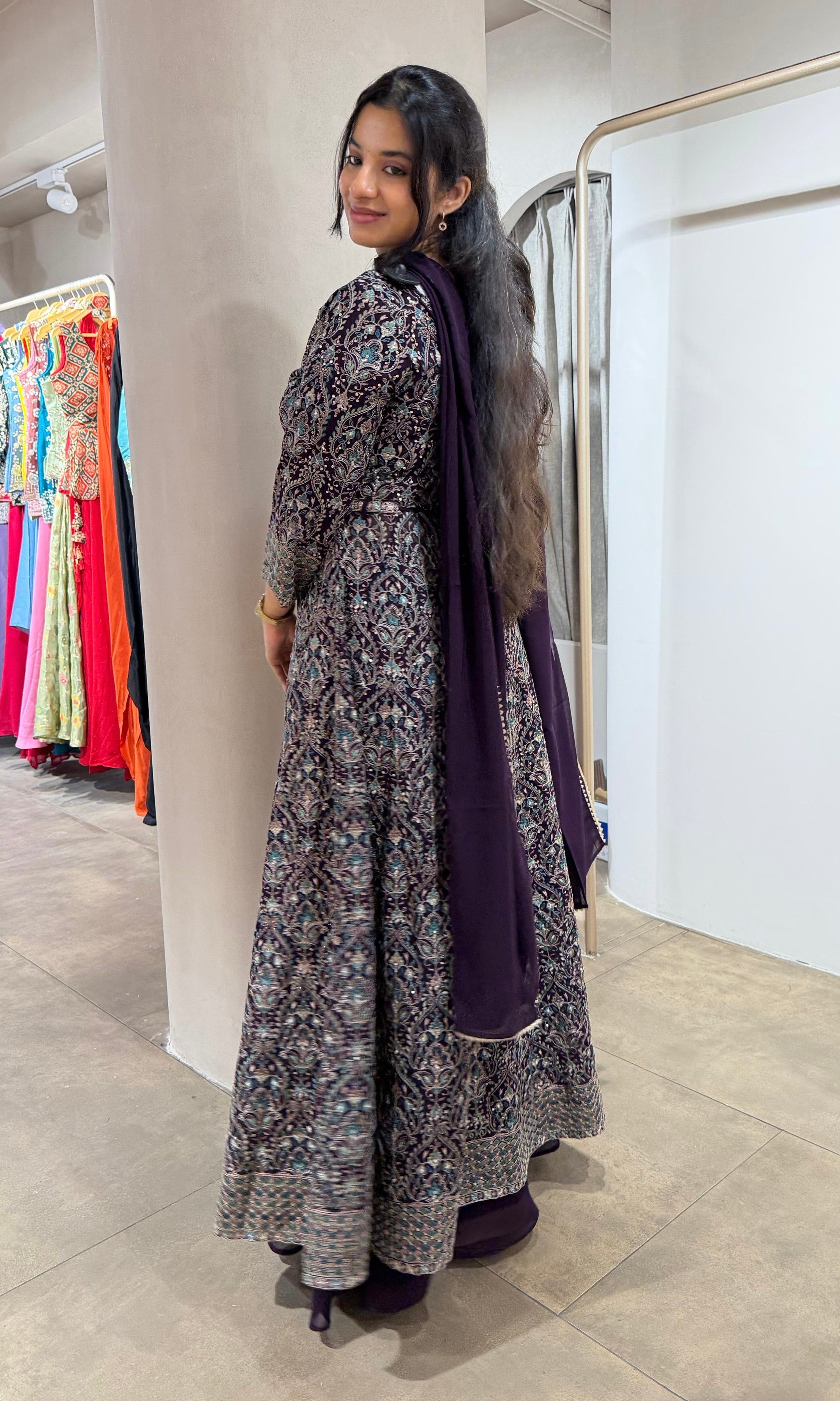 Purple FRONT SLIT ANARKALI PALAZZO PANTS