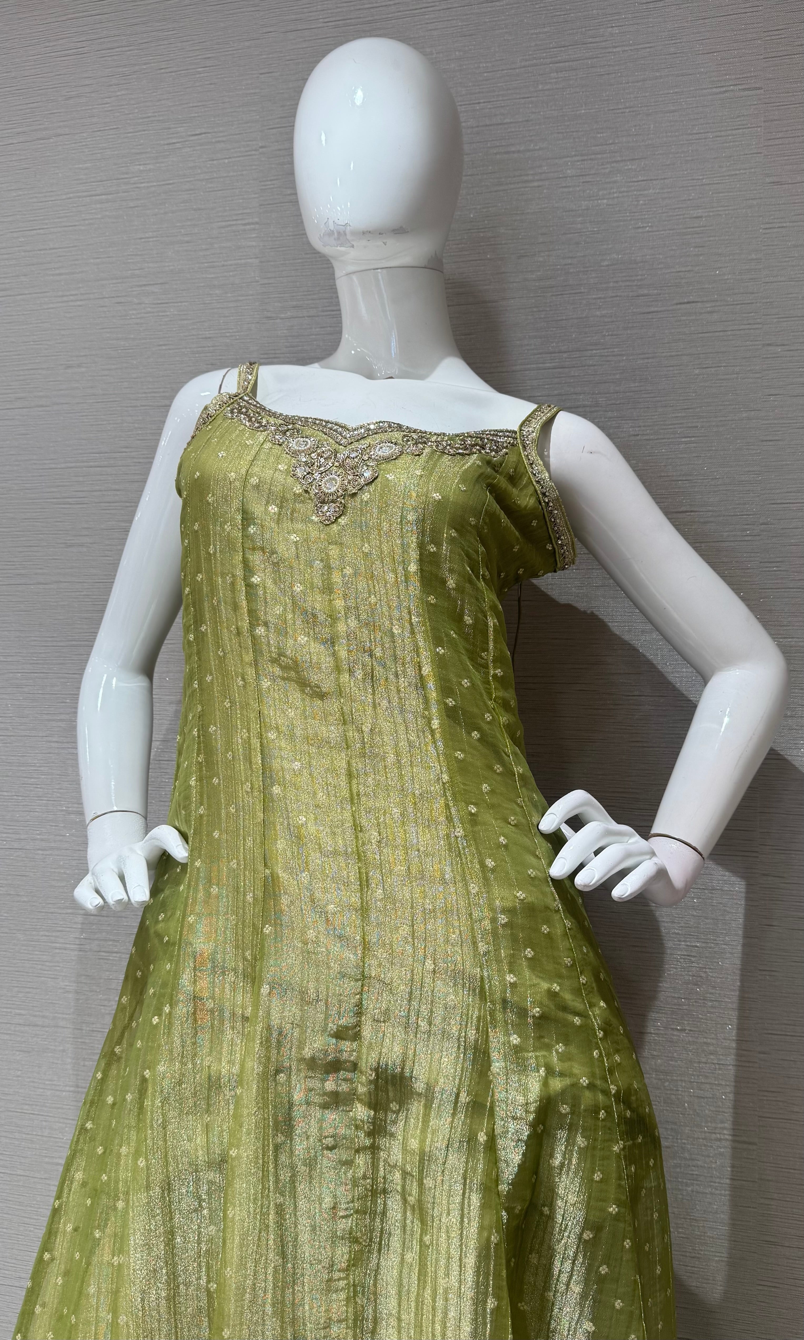 Green Shimmer Anarkali with Dupatta